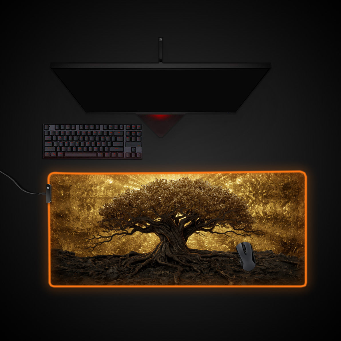 Tree of Life desk mat with RGB edge lighting