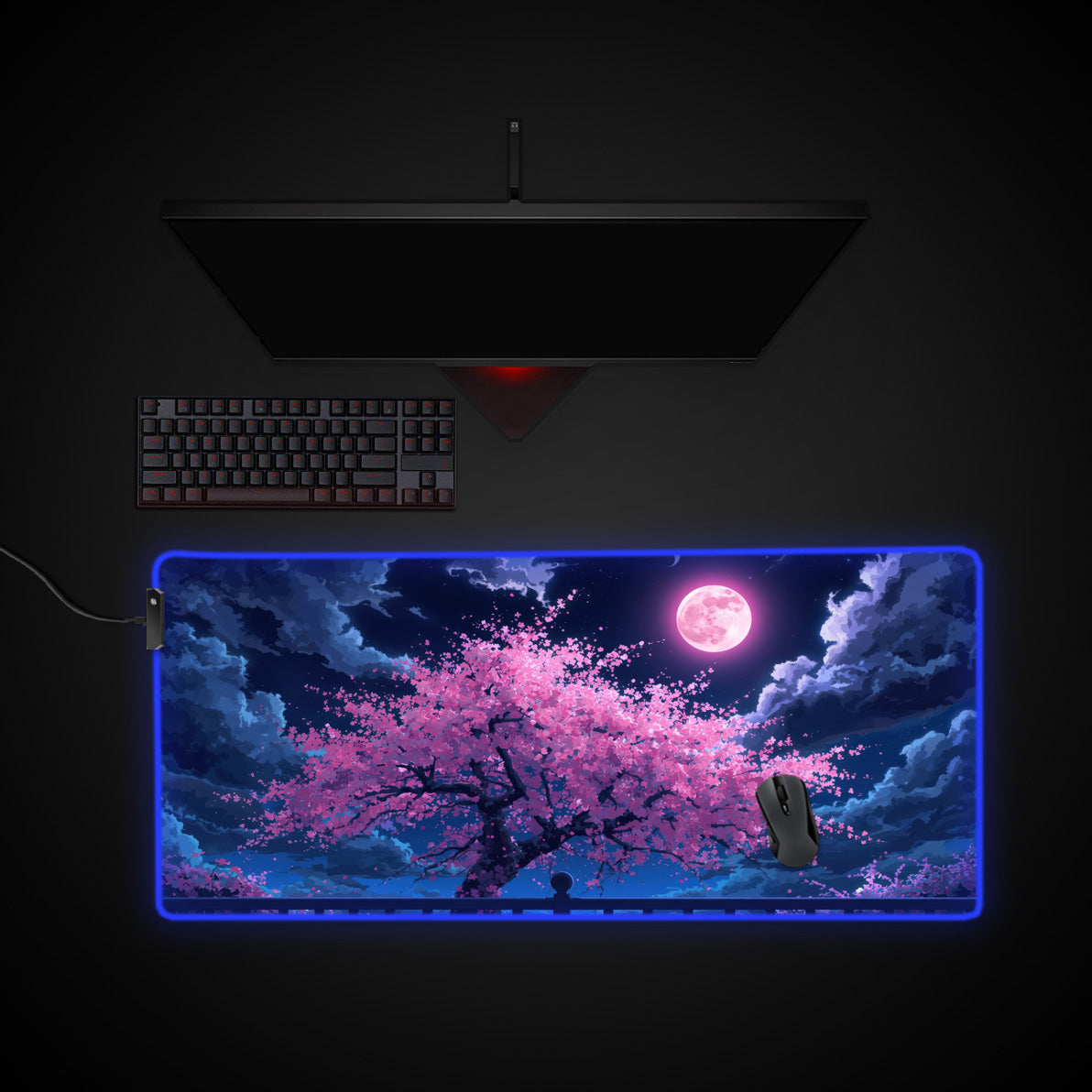 Lunar Blossom desk mat with RGB edge lighting