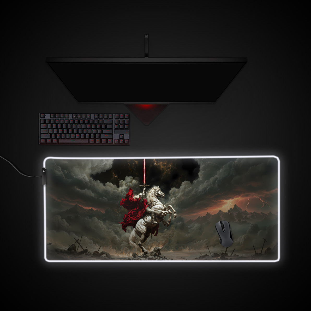 War's End desk mat with RGB edge lighting
