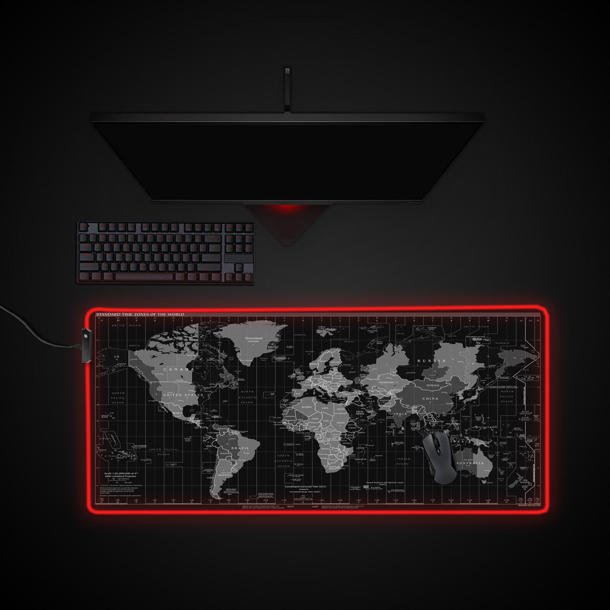 World Map desk mat with RGB edge lighting