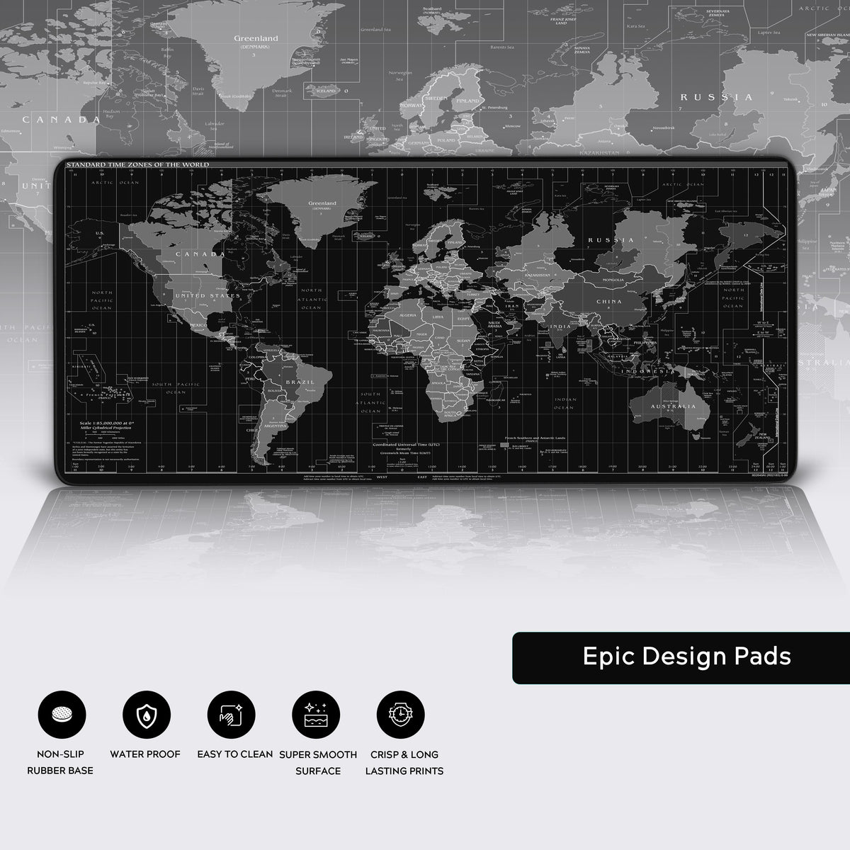 Map Pad World Map Desk Mat – Monochrome Global Atlas Design, Large Extended ...
