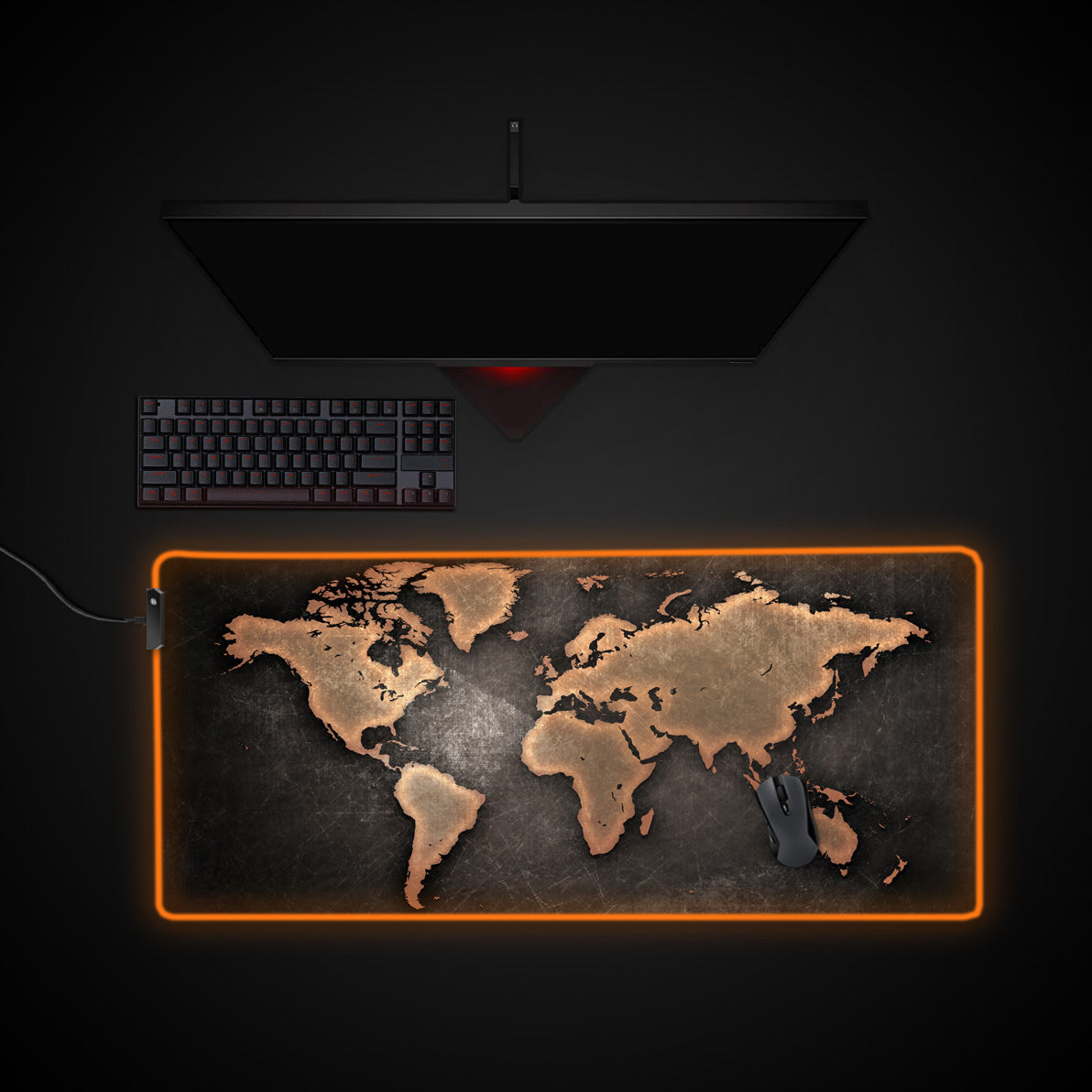 Vintage World Map desk mat with RGB edge lighting