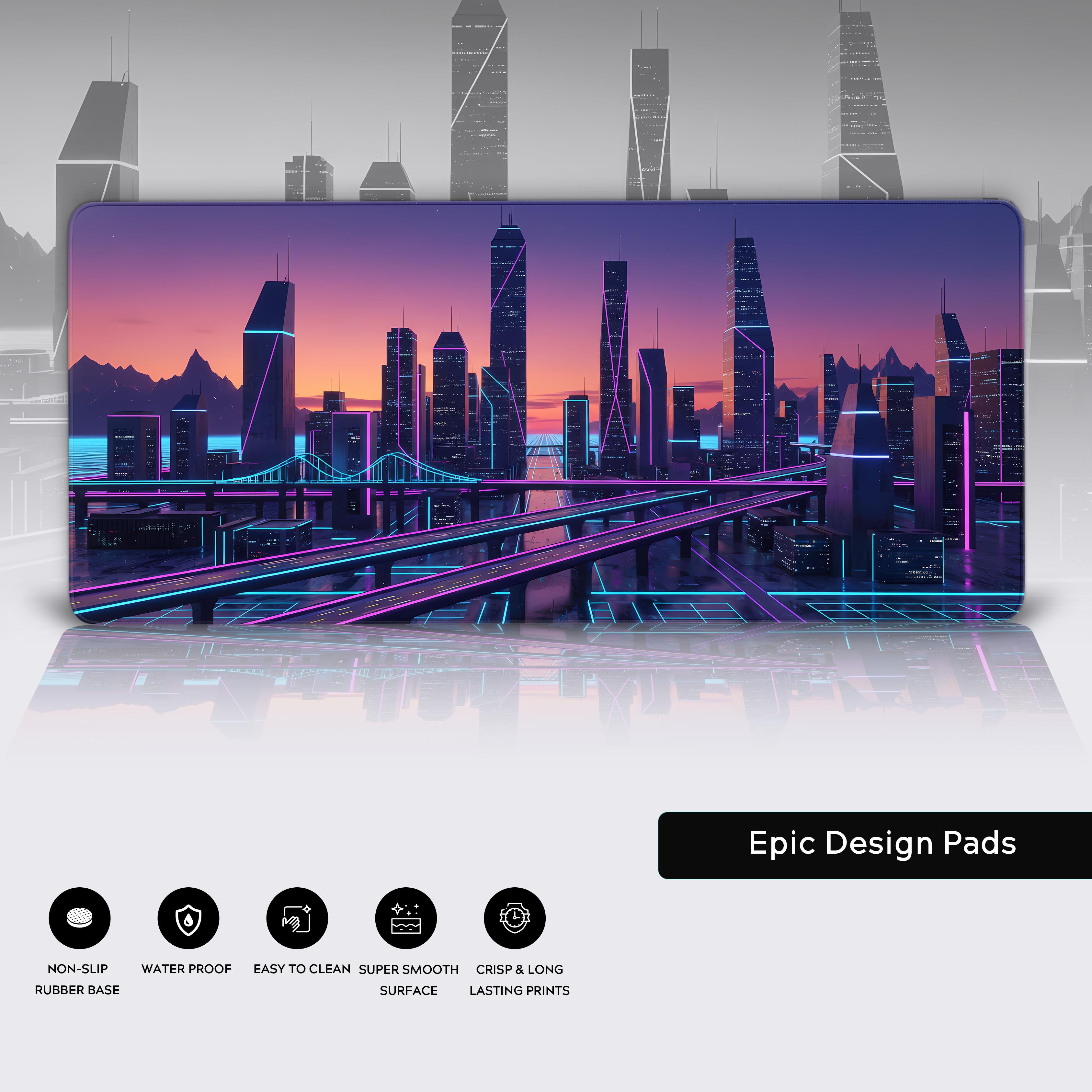 Close-up of the Wild Beauty tiger desk mat highlighting its premium stitched edges and smooth, water-resistant surface on a non-slip rubber base. - Epic Design Pads & Mousepads