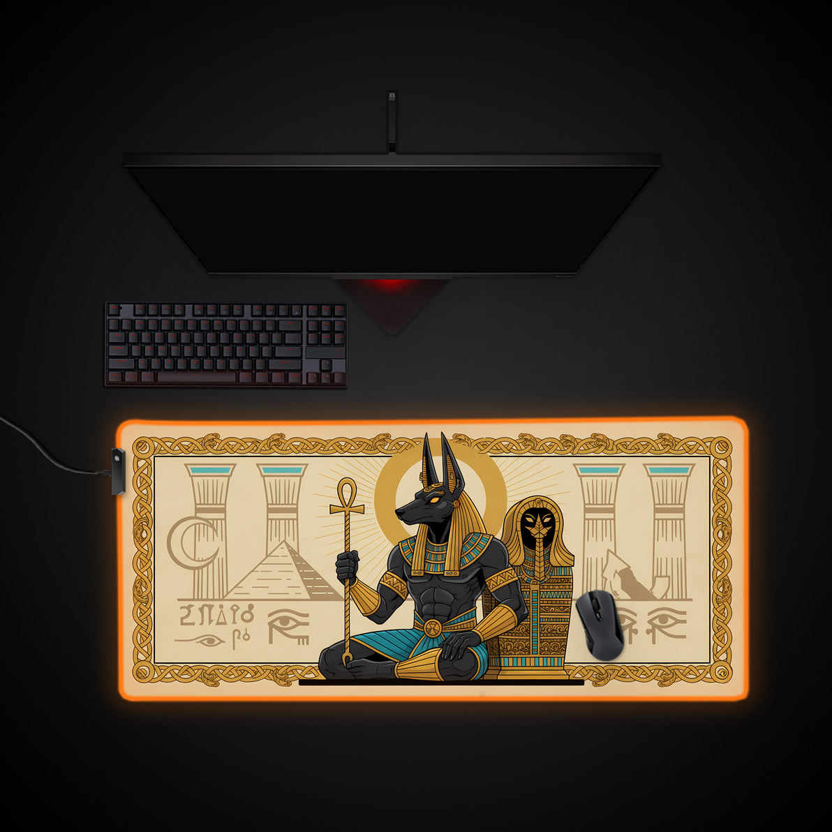 Anubis's Reign desk mat with RGB edge lighting