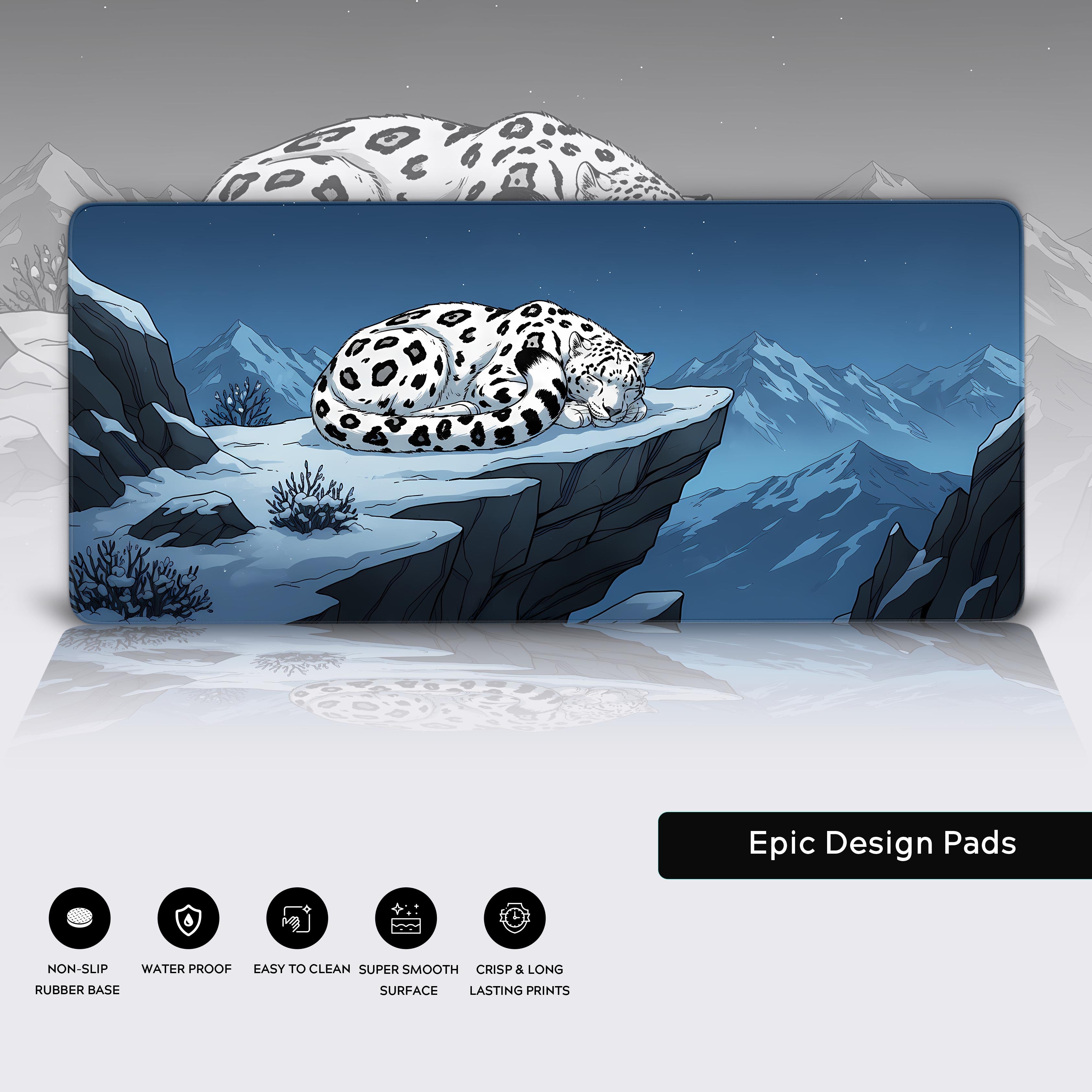 Sleeping Leopard Desk Mat – Ghost of the Mountains Art, XL Mouse