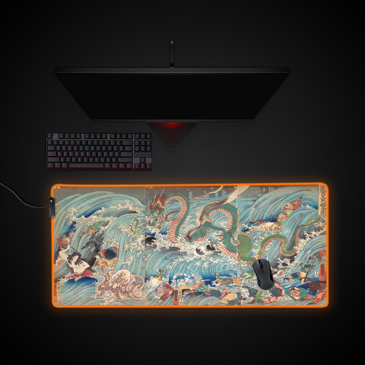 The Palace of the Dragon King, by Kuniyoshi desk mat with RGB edge lighting