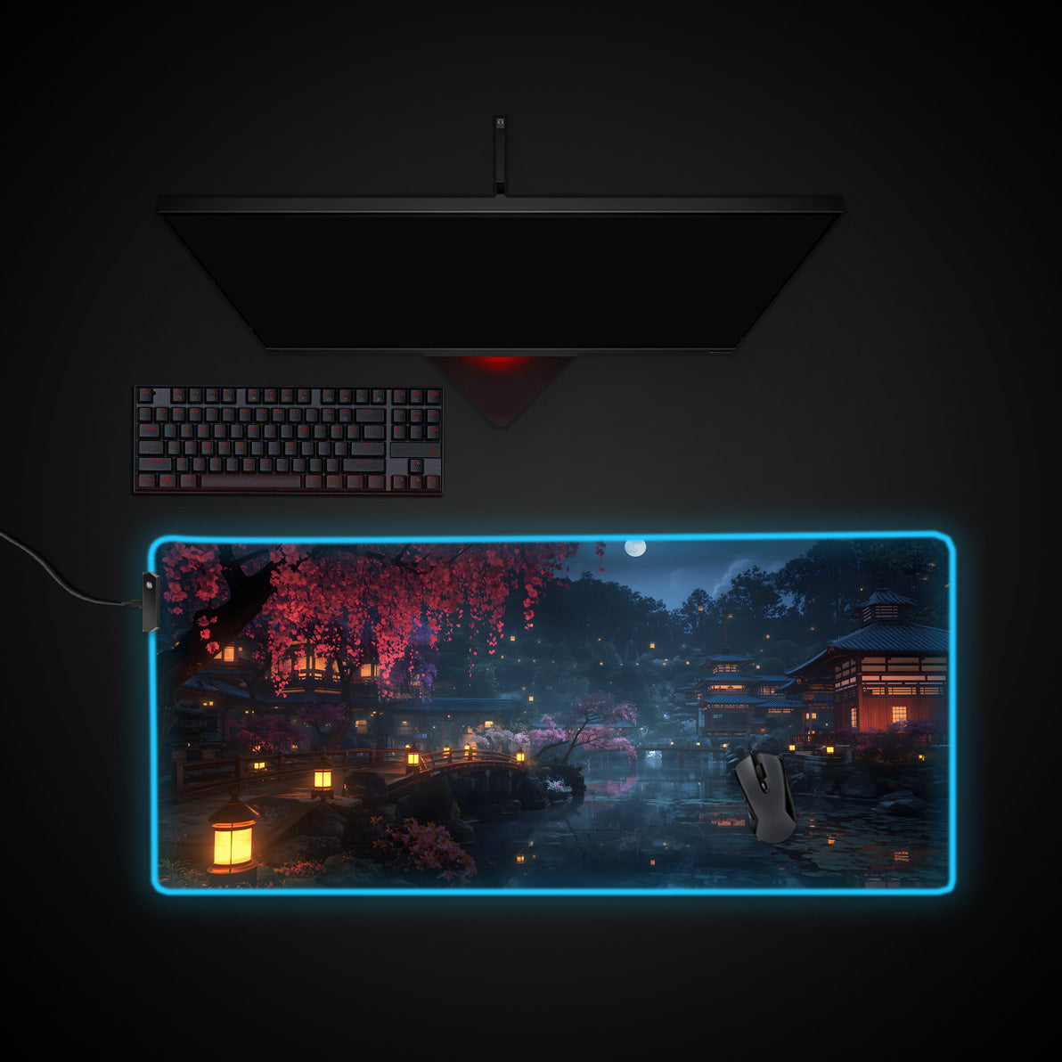 Serene Village desk mat with RGB edge lighting