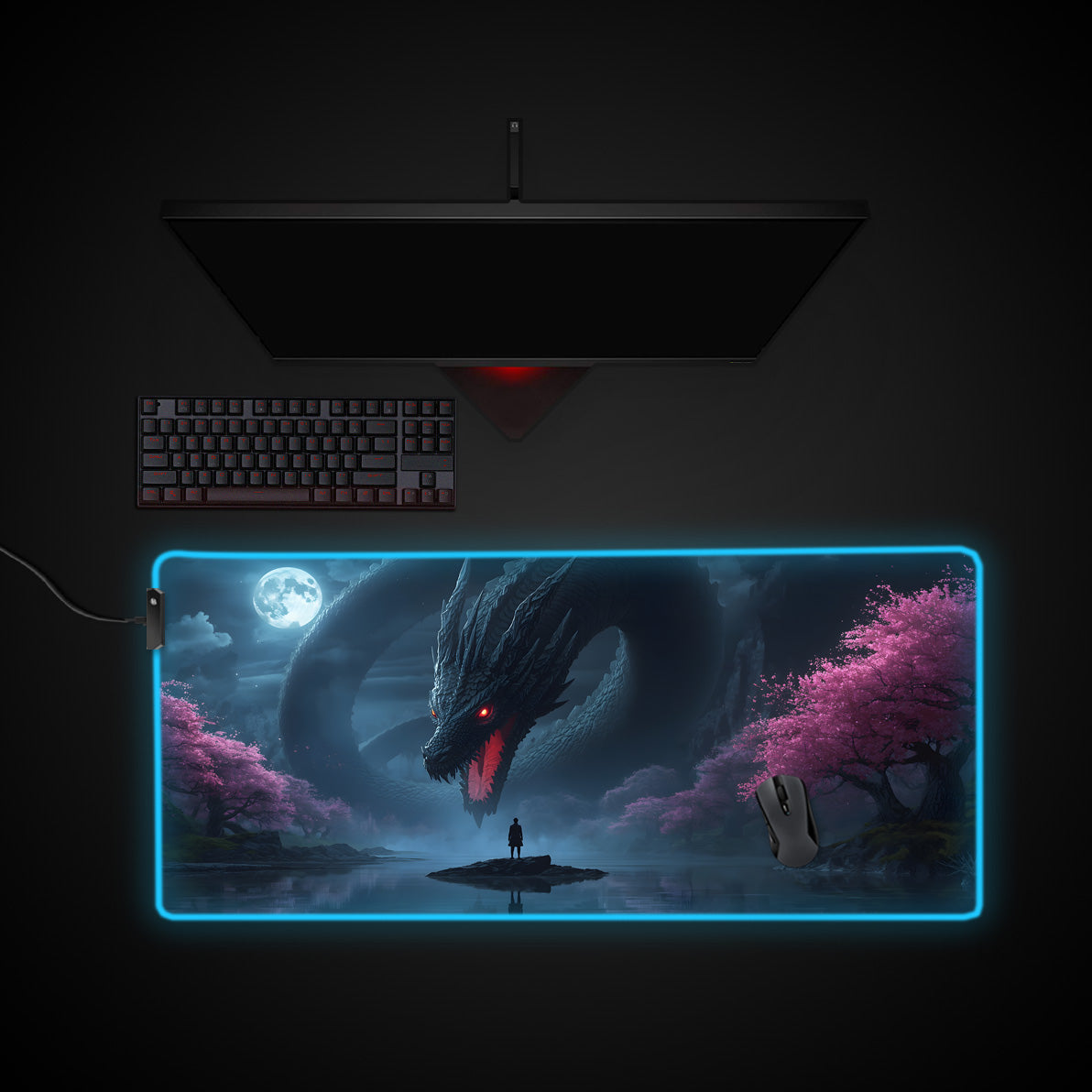 Leviathan's Gaze desk mat with RGB edge lighting