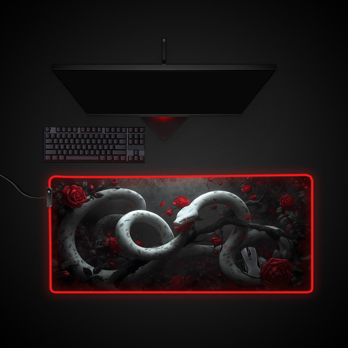 Dark Romance desk mat with RGB edge lighting