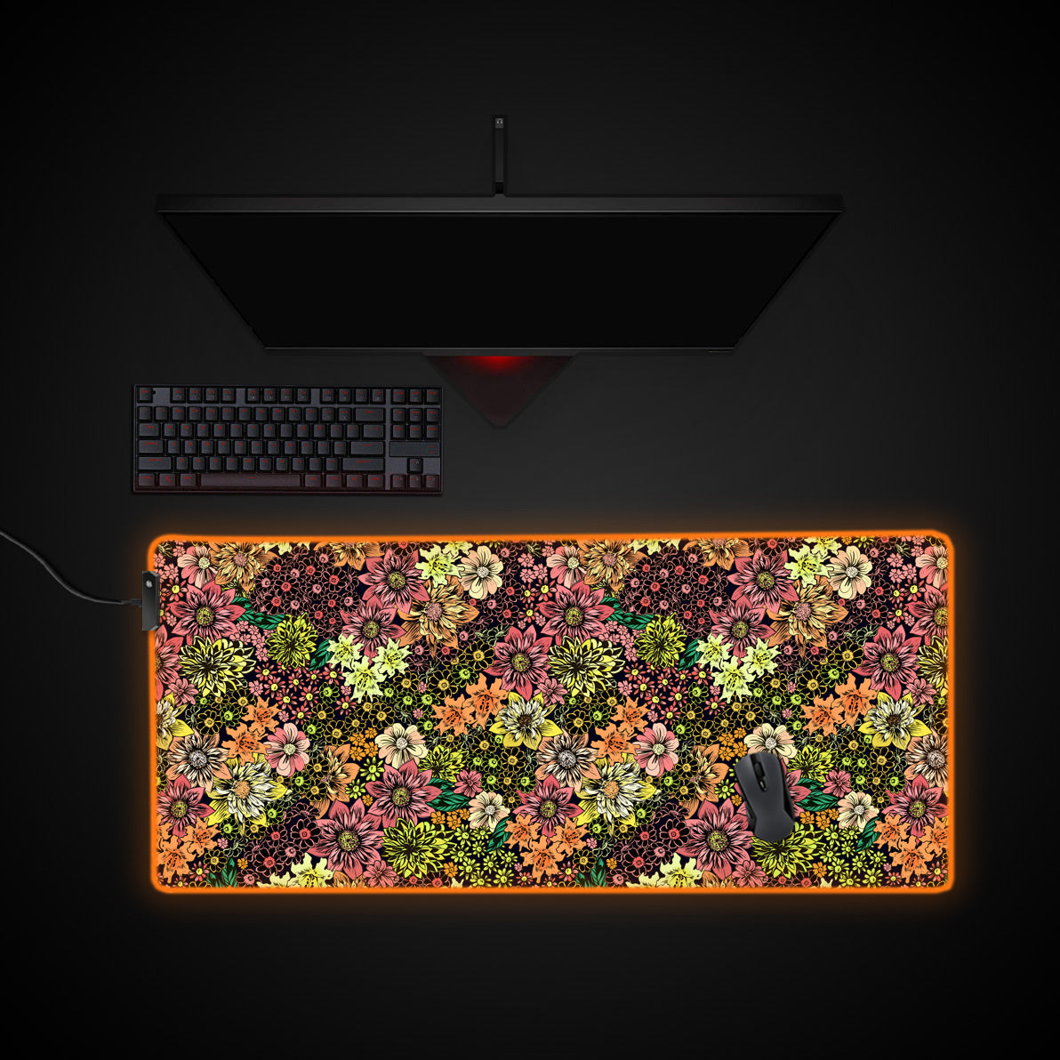 Floral Burst desk mat with RGB edge lighting