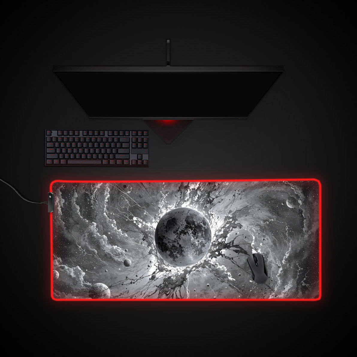 Void Burst desk mat with RGB edge lighting