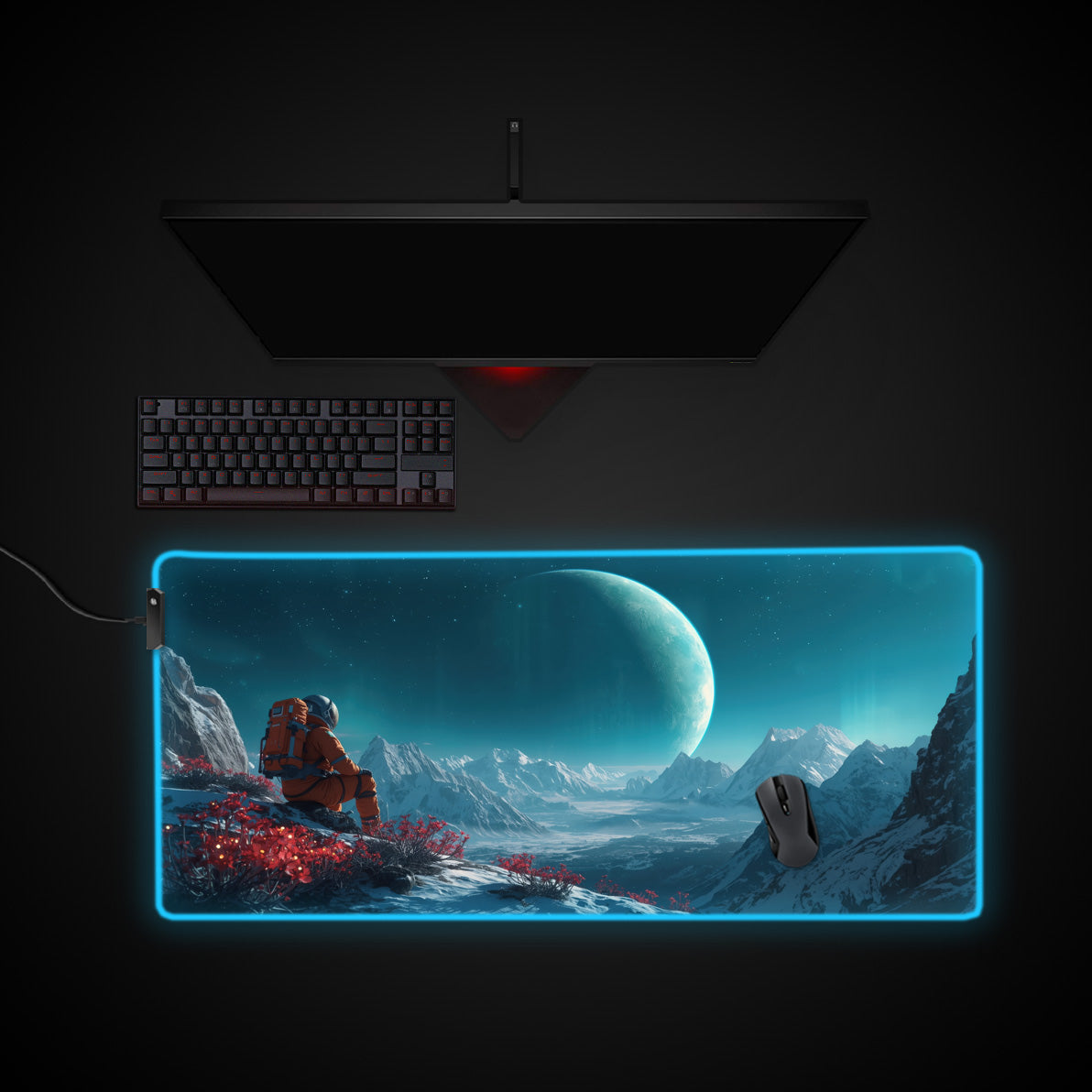 The Traveler desk mat with RGB edge lighting