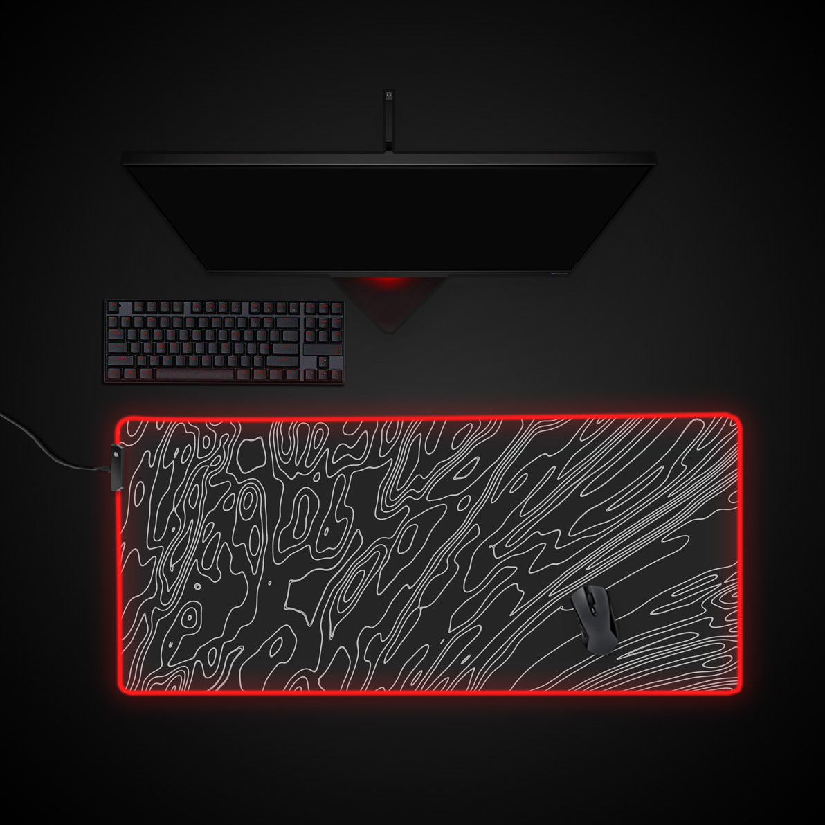 Dark Topo desk mat with RGB edge lighting
