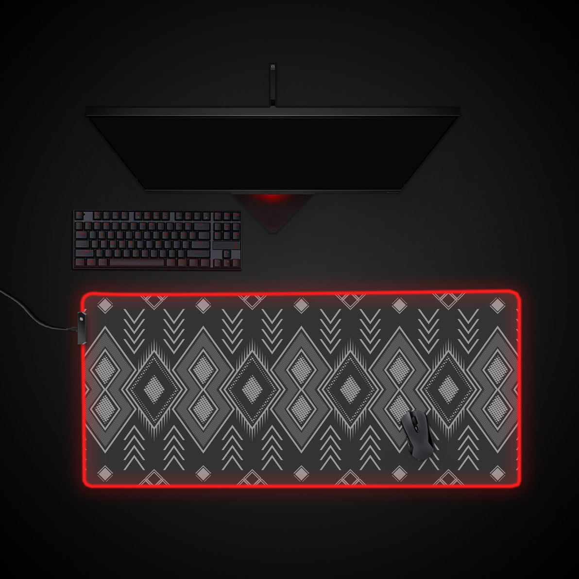 Aztec Gray desk mat with RGB edge lighting