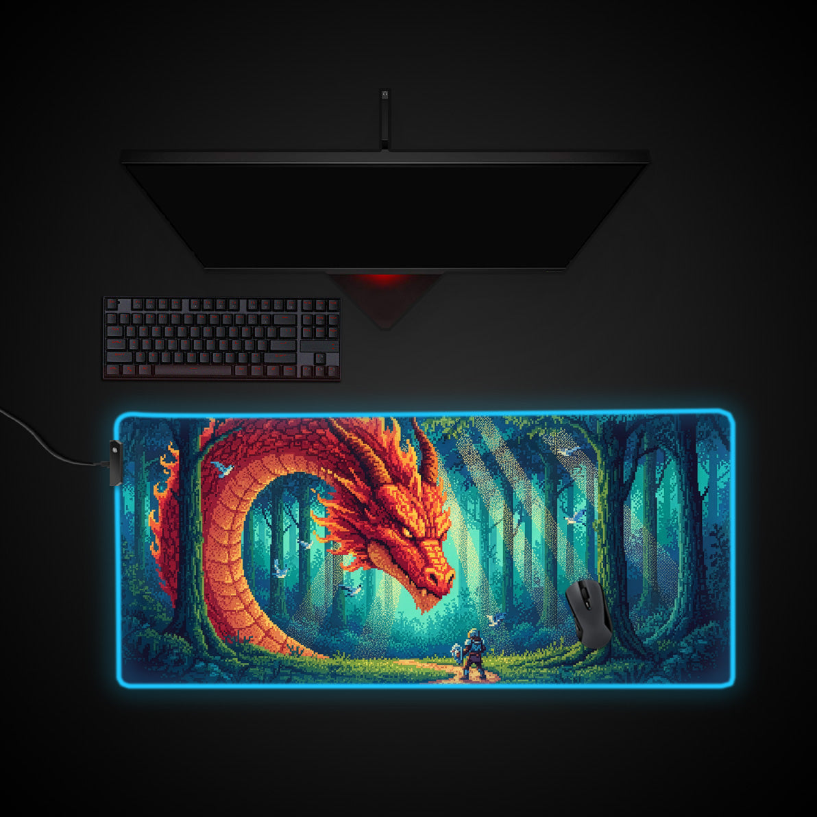 Retro Quest desk mat with RGB edge lighting