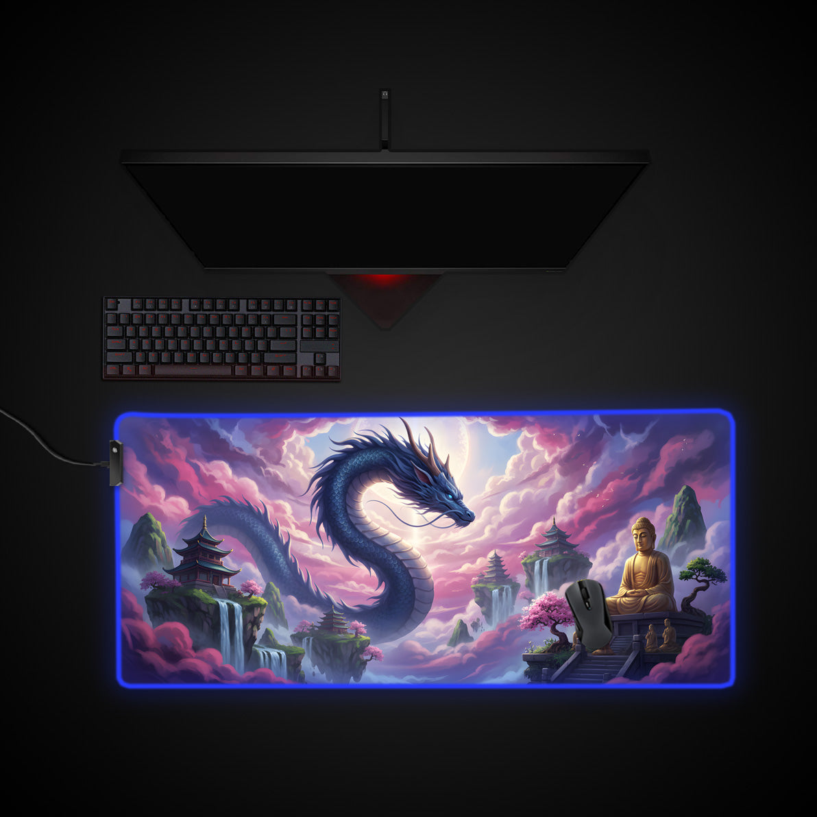 Nirvana's Sky desk mat with RGB edge lighting