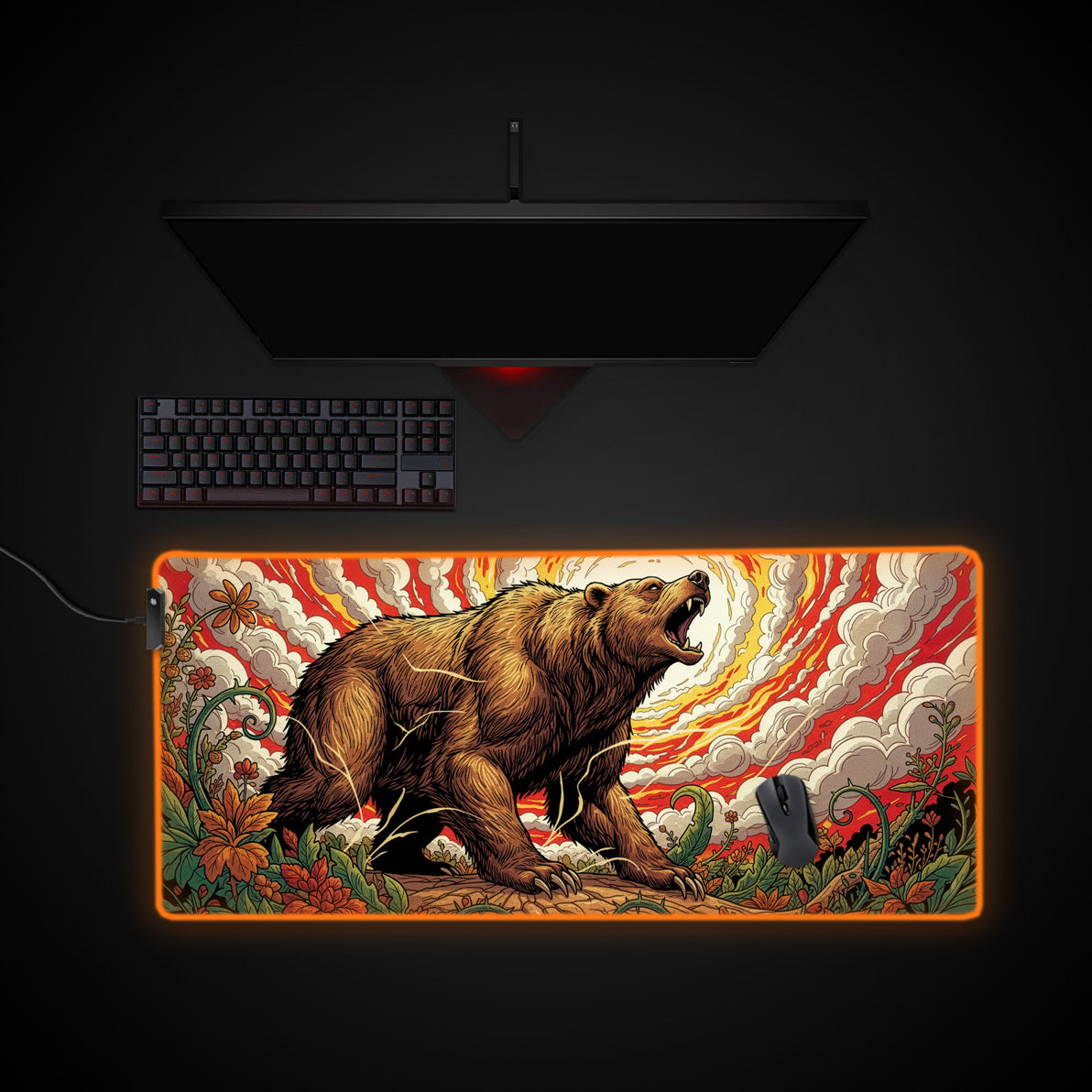 Bear's Path desk mat with RGB edge lighting