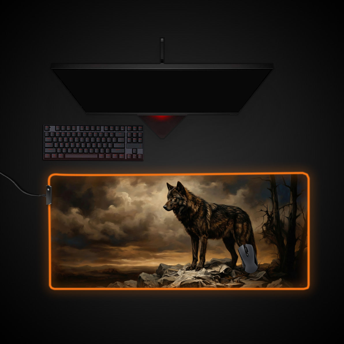 Lone Wolf desk mat with RGB edge lighting