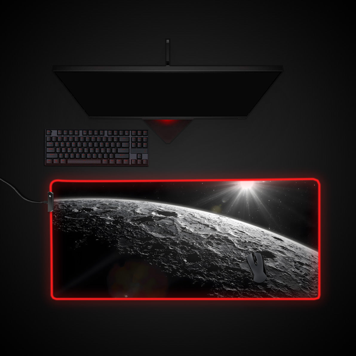 Moon Surface desk mat with RGB edge lighting