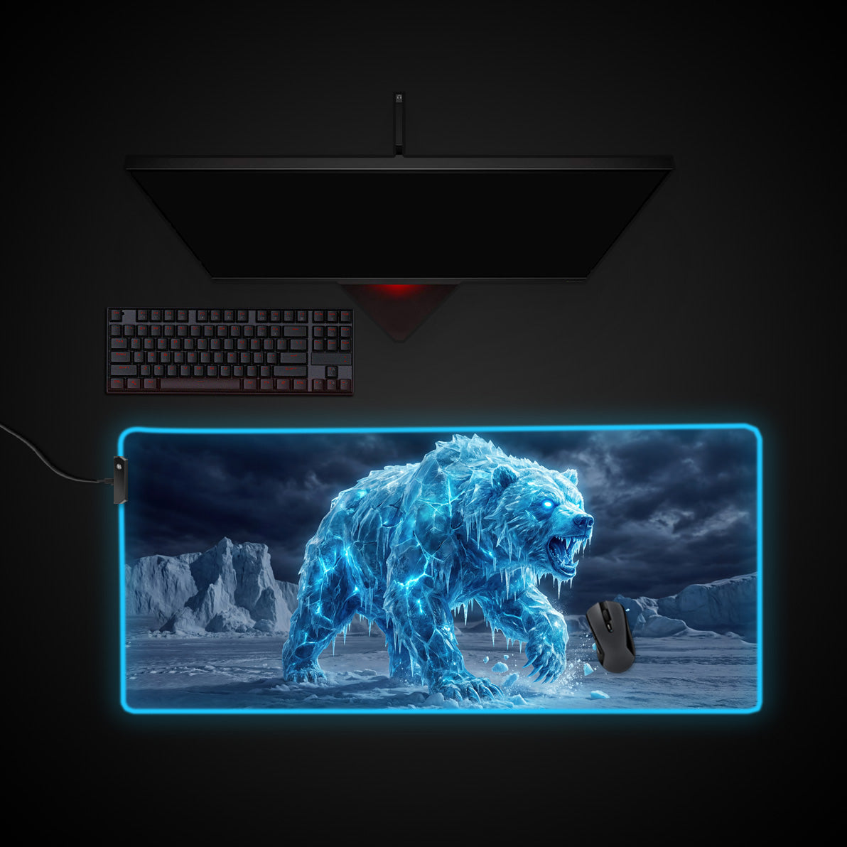 Glacial Beast desk mat with RGB edge lighting