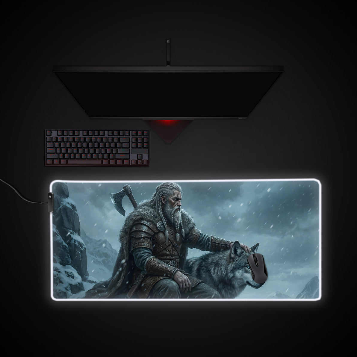 Nordic Vigilance desk mat with RGB edge lighting