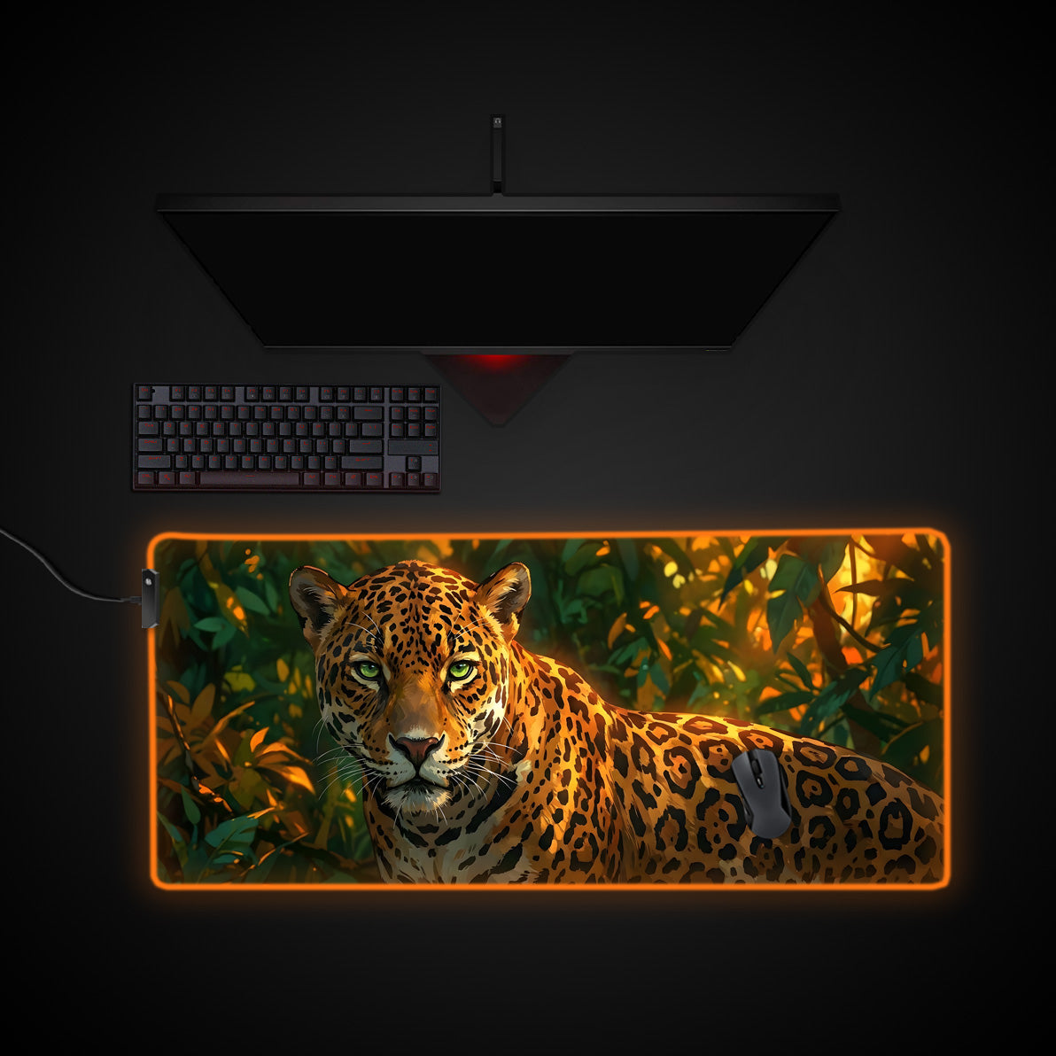 Golden Jungle desk mat with RGB edge lighting
