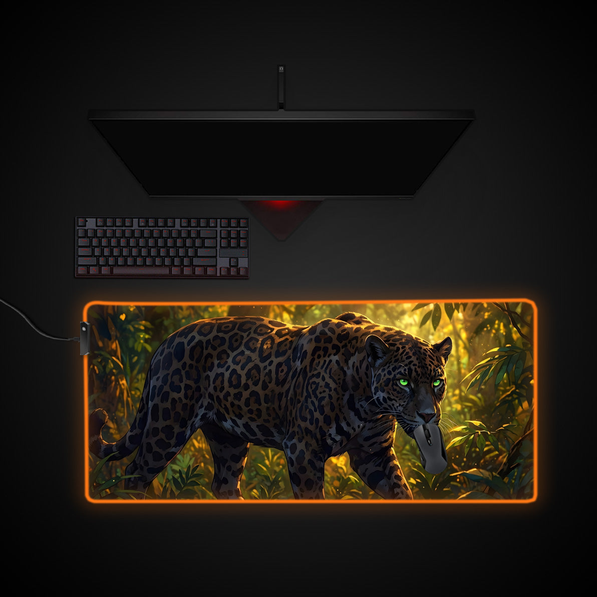 Prowling Jaguar desk mat with RGB edge lighting