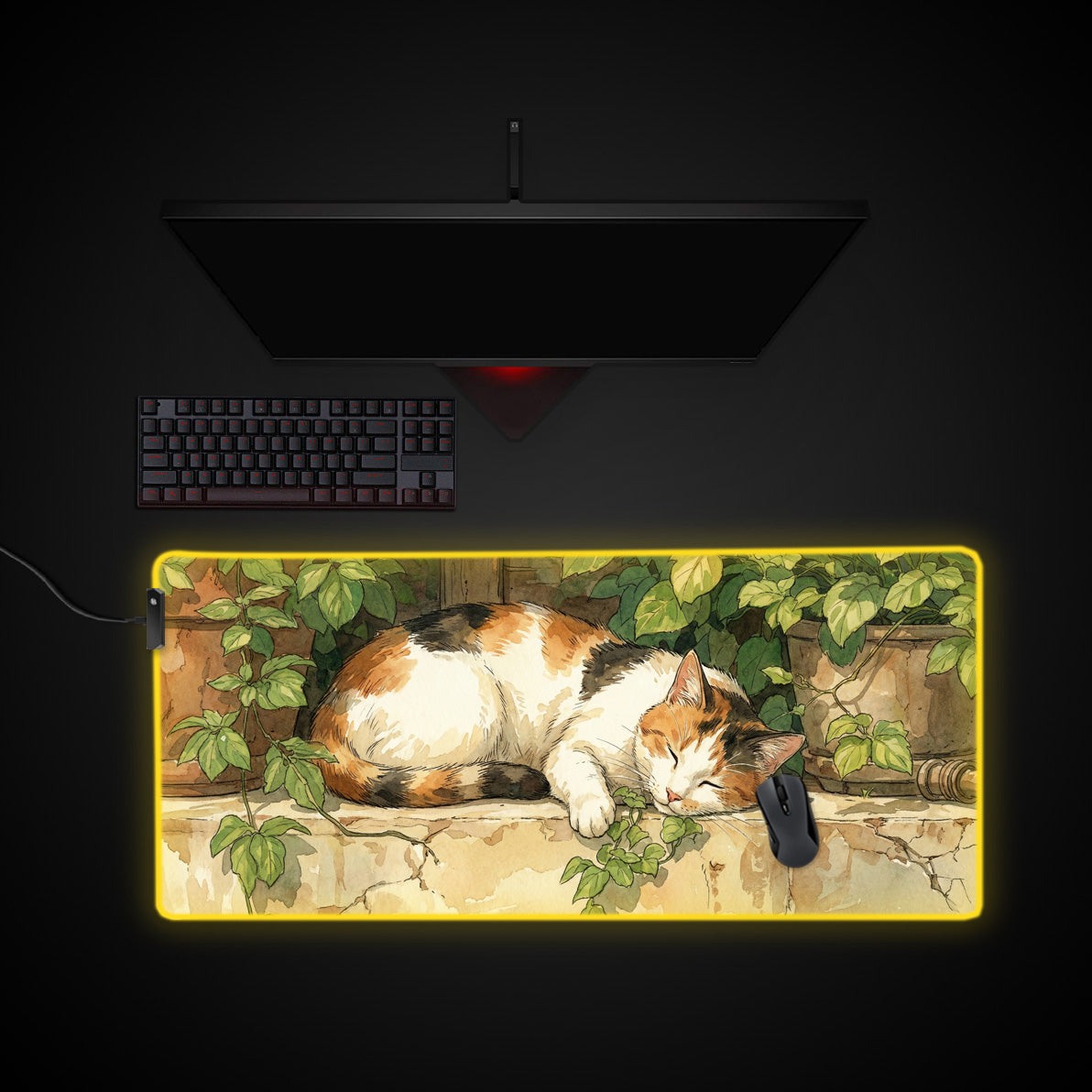 Garden Nap desk mat with RGB edge lighting