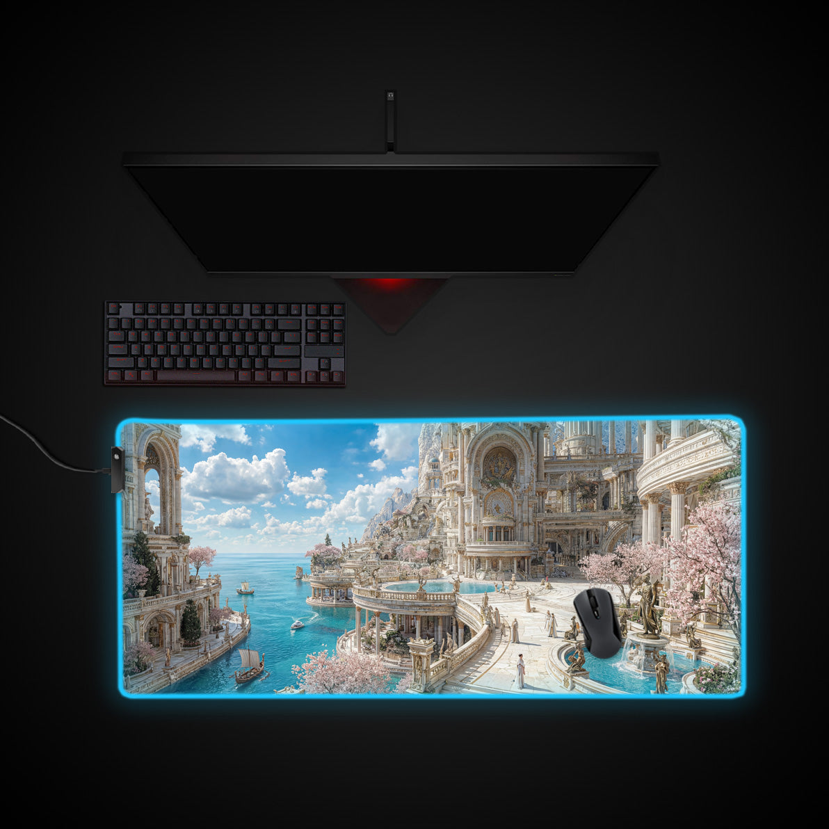 Elysian Port desk mat with RGB edge lighting