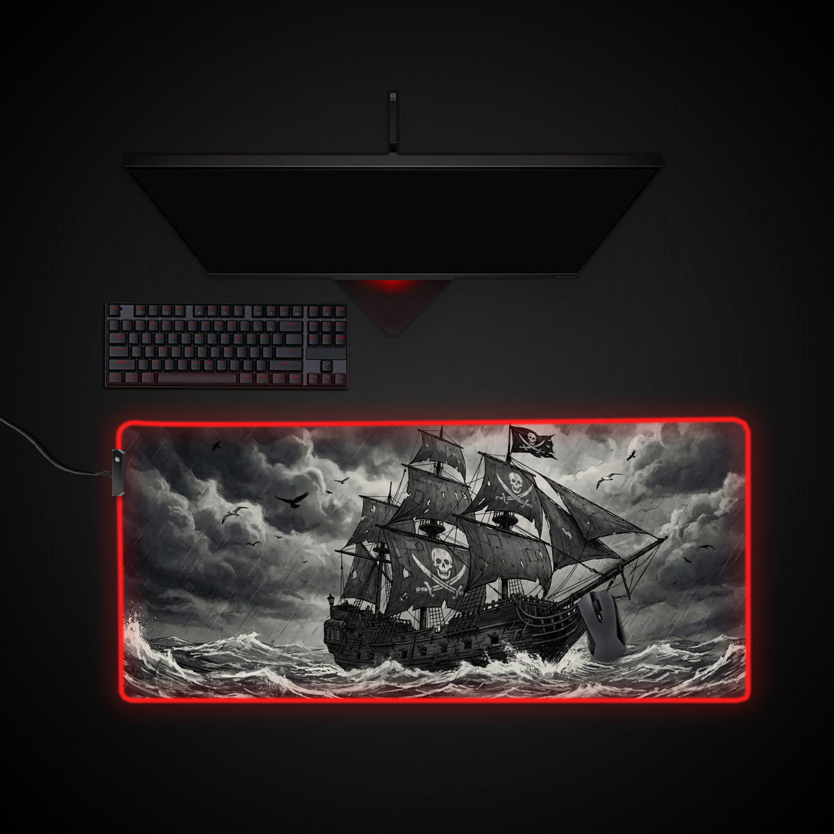 Ghost Ship desk mat with RGB edge lighting