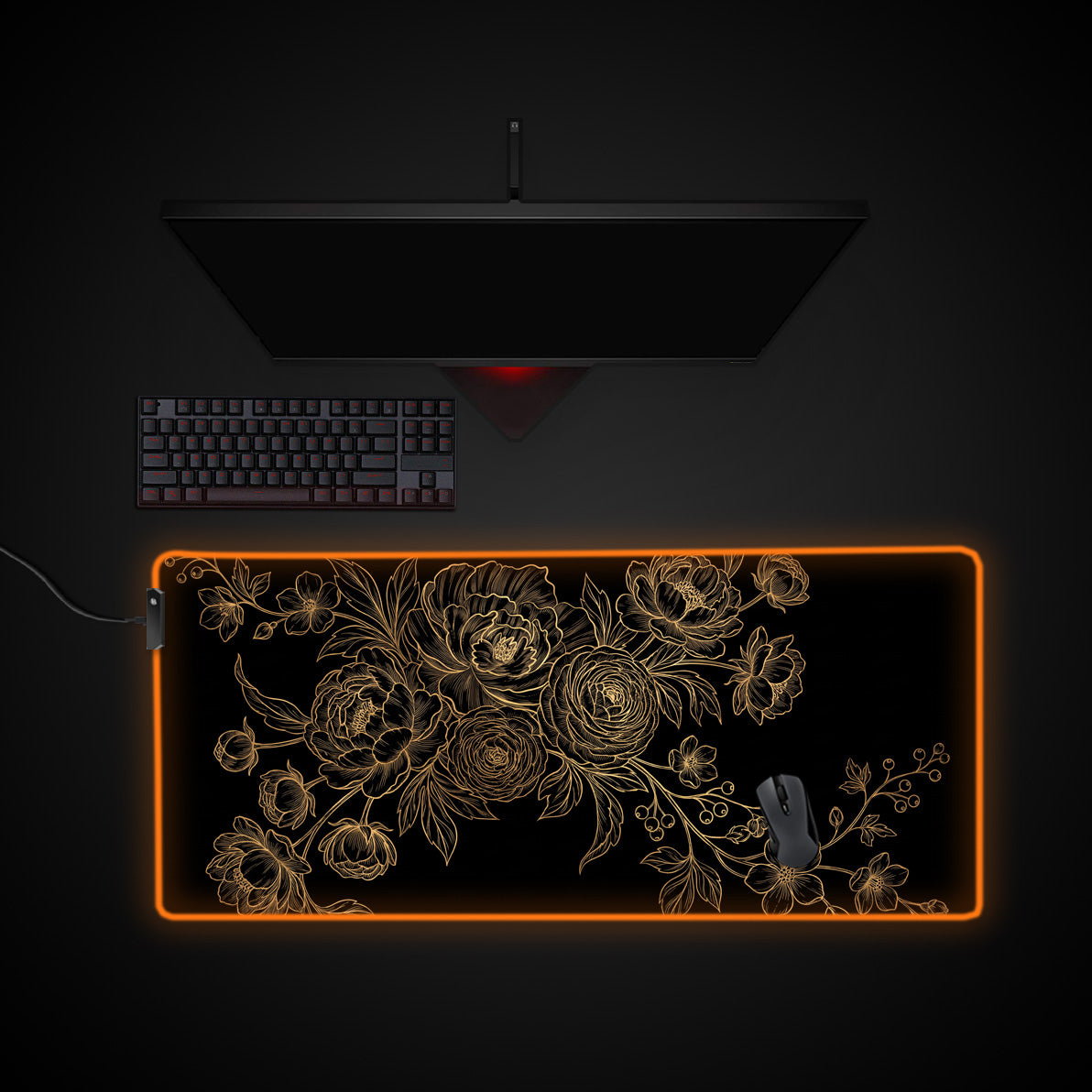 Gilded Flora desk mat with RGB edge lighting