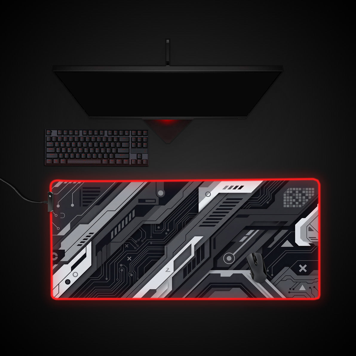 Cyber Circuit - Grey desk mat with RGB edge lighting