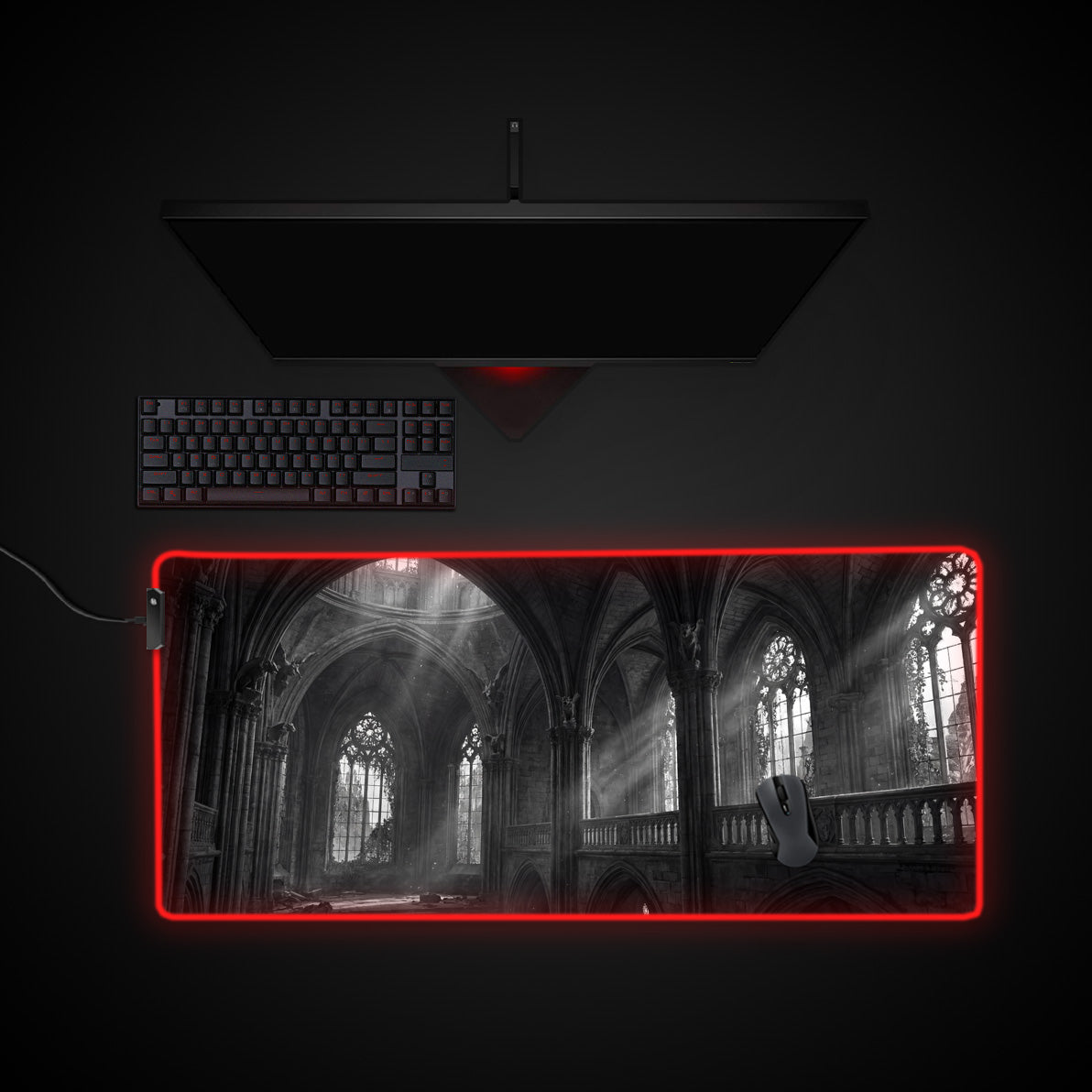 Sunlit Ruins desk mat with RGB edge lighting