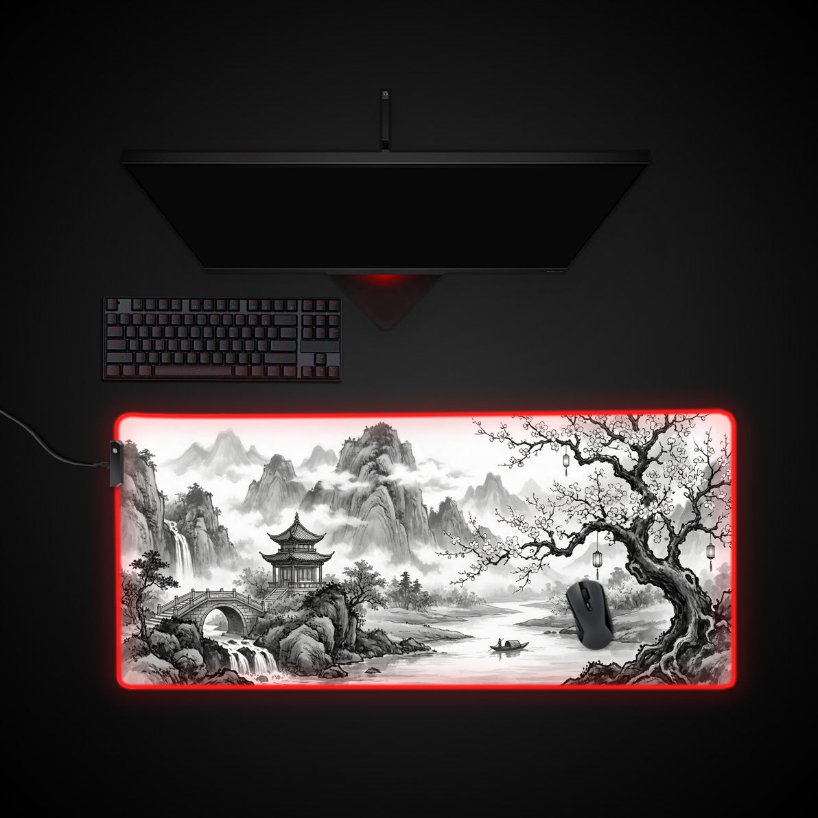 Mist & Mountain desk mat with RGB edge lighting
