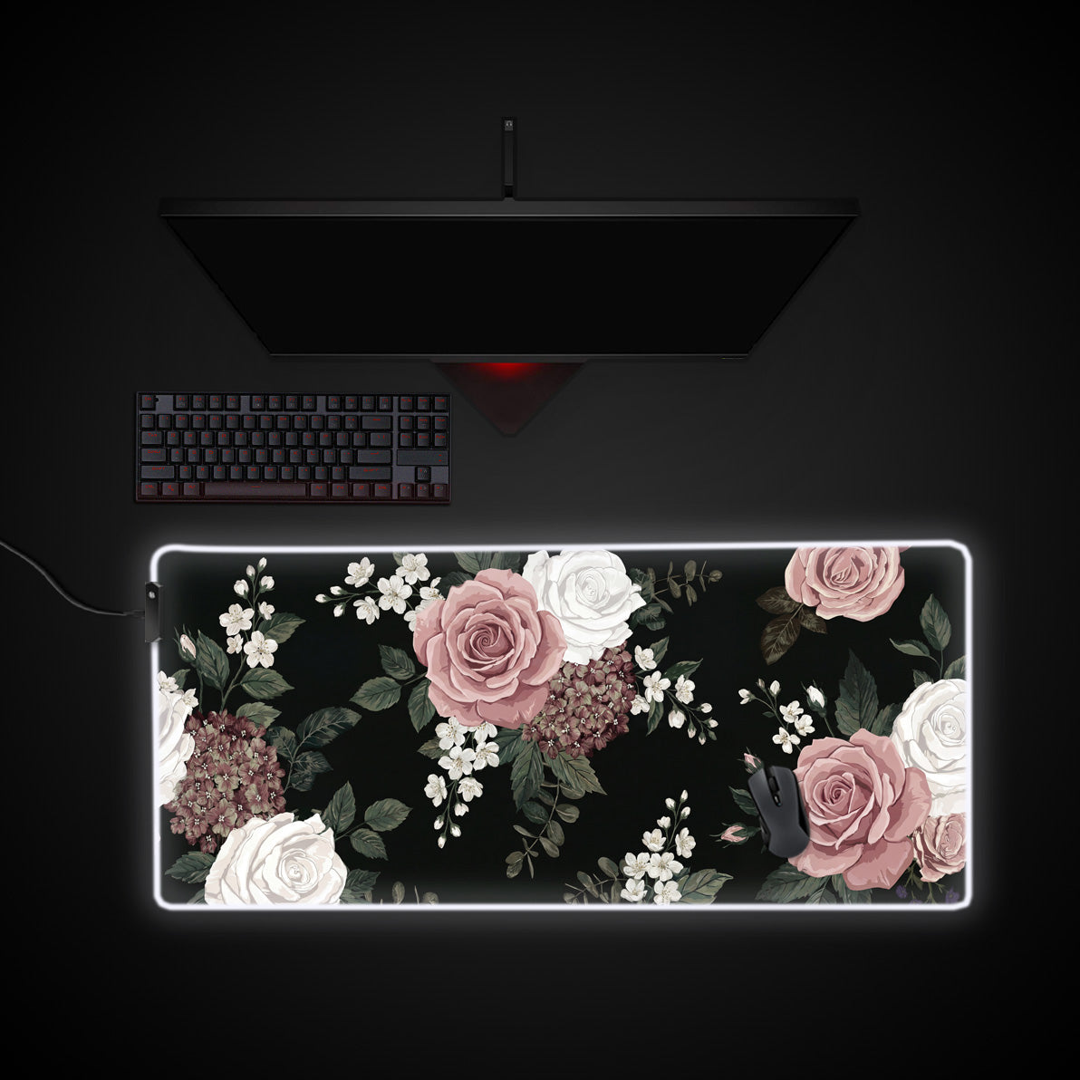 Shadowed Grace desk mat with RGB edge lighting