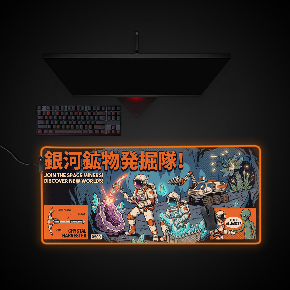 Retro Frontier desk mat with RGB edge lighting