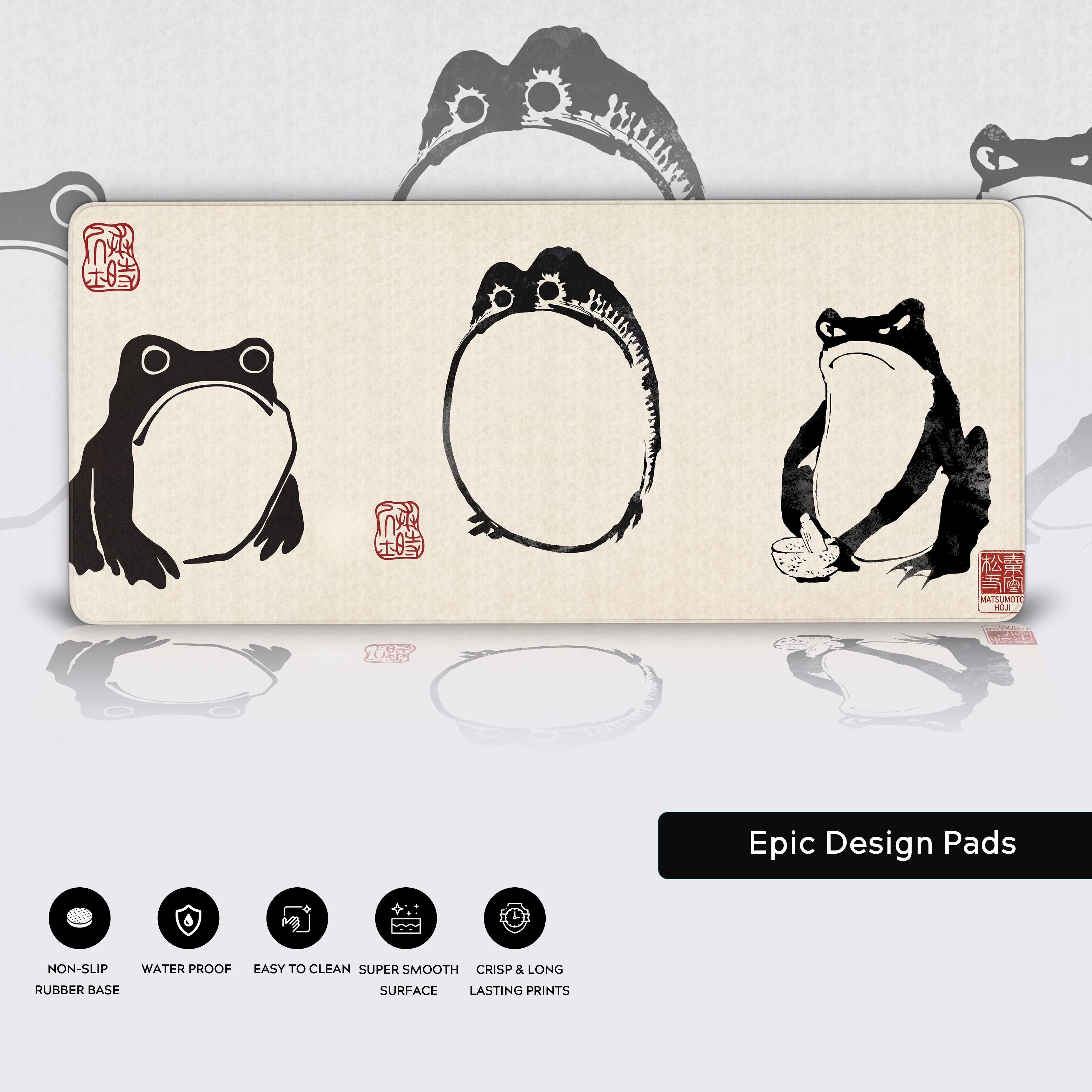 Grumpy Frog Desk Mat – Matsumoto Hoji Japanese Ink Painting, Large