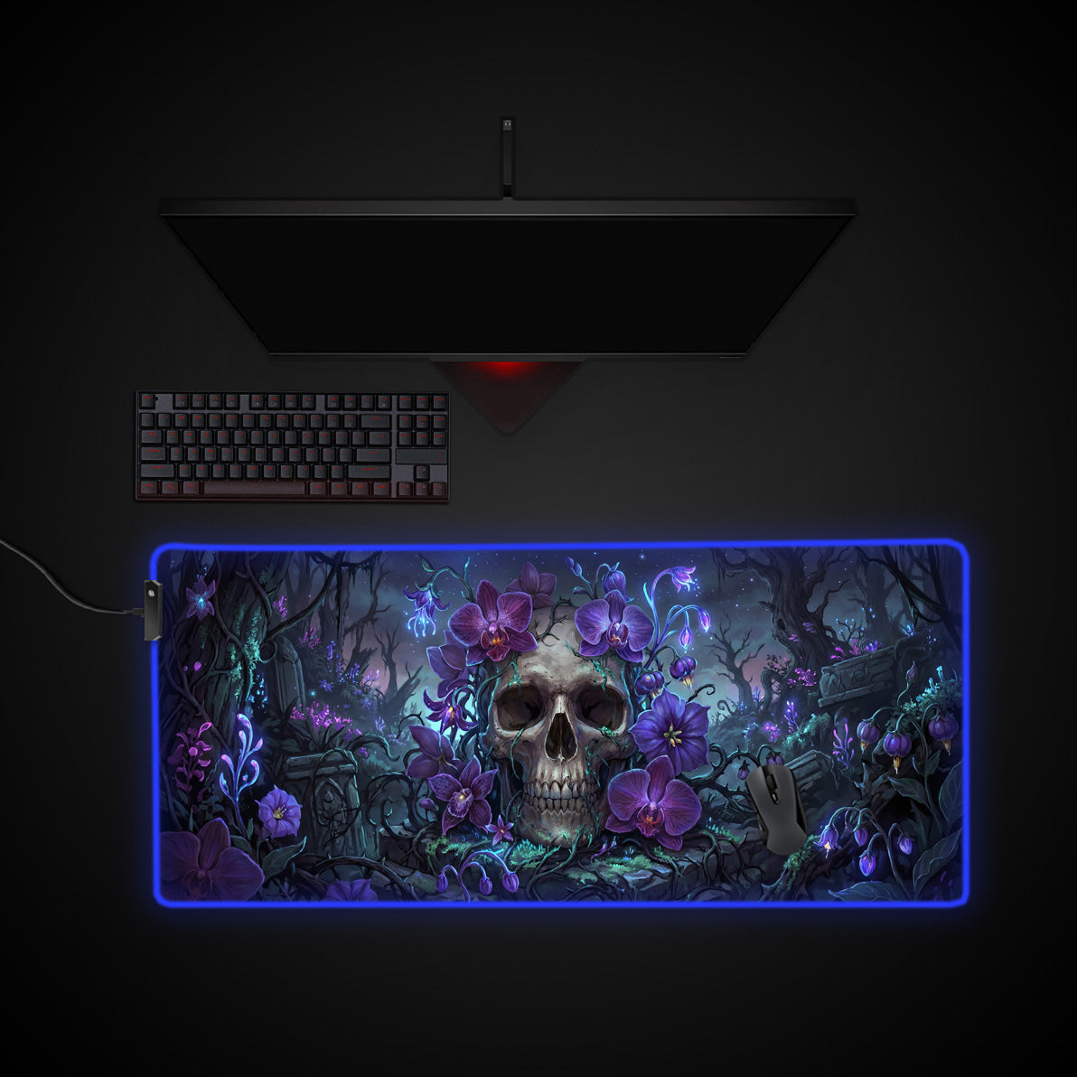 Orchid Skull desk mat with RGB edge lighting
