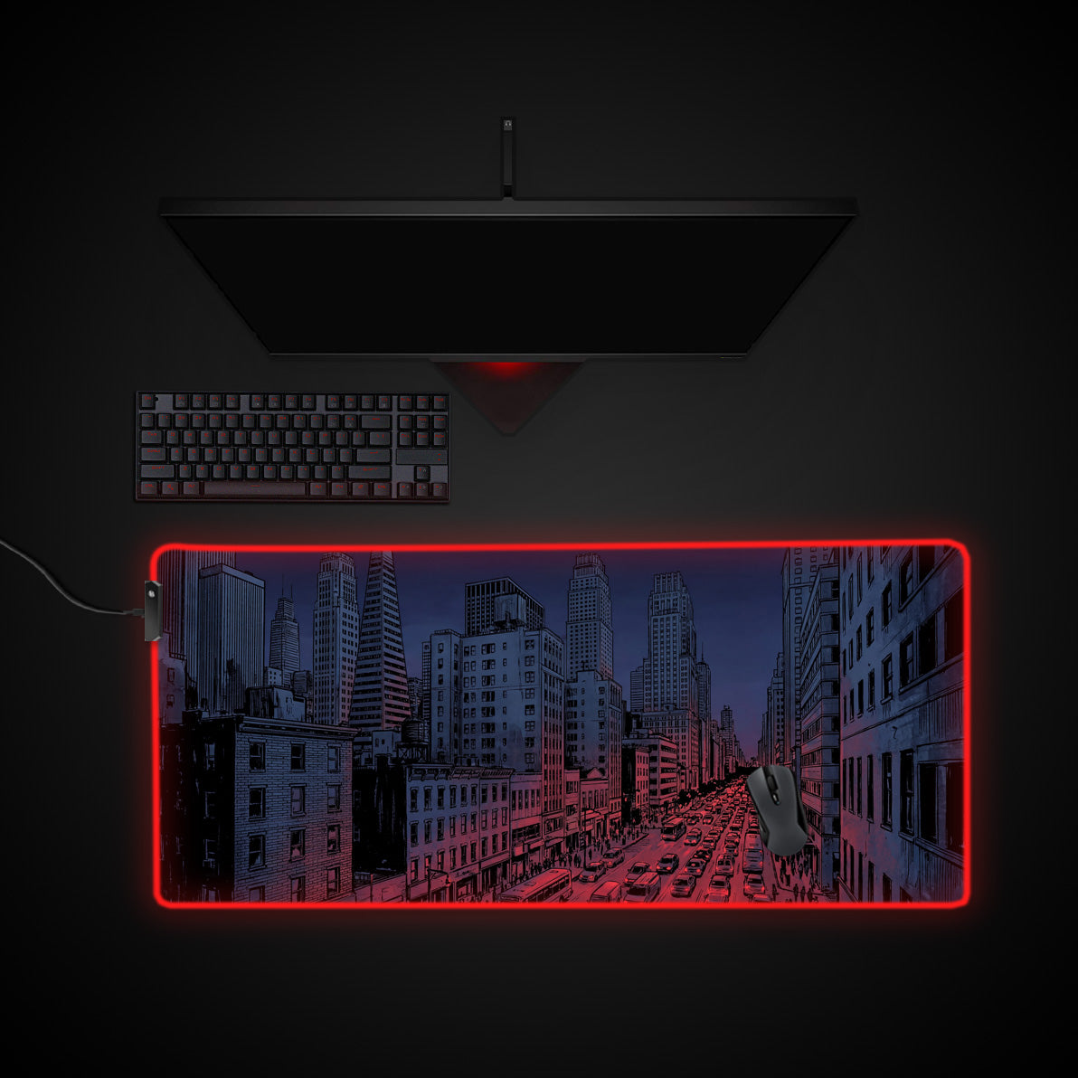 Urban Dusk desk mat with RGB edge lighting
