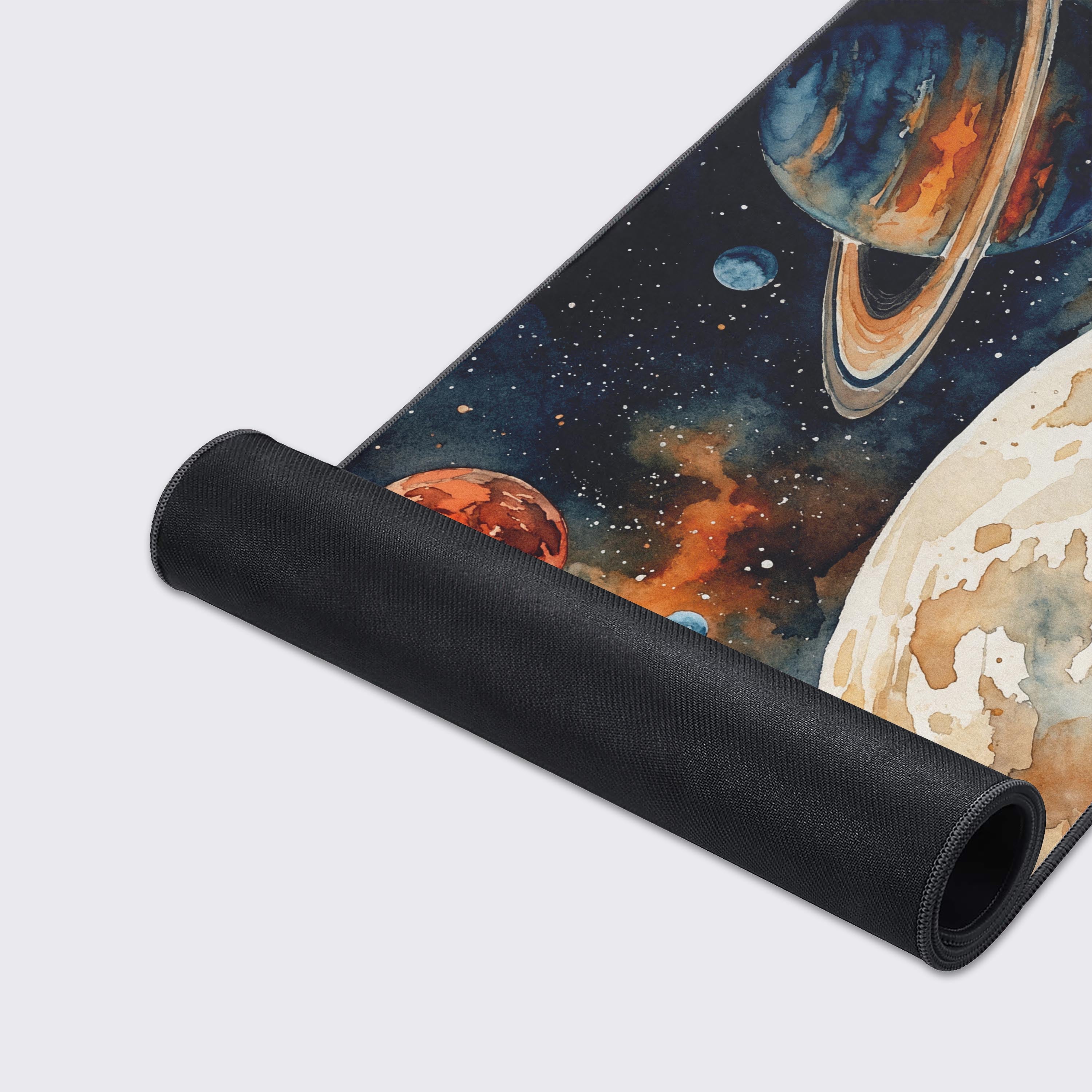 Painted Cosmos desk mat showcasing its smooth surface, durable stitched edges, and non-slip rubber base. - Epic Design Pads & Mousepads
