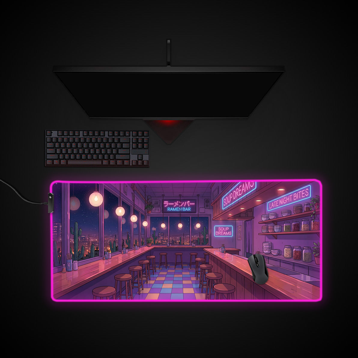 Midnight Ramen desk mat with RGB edge lighting