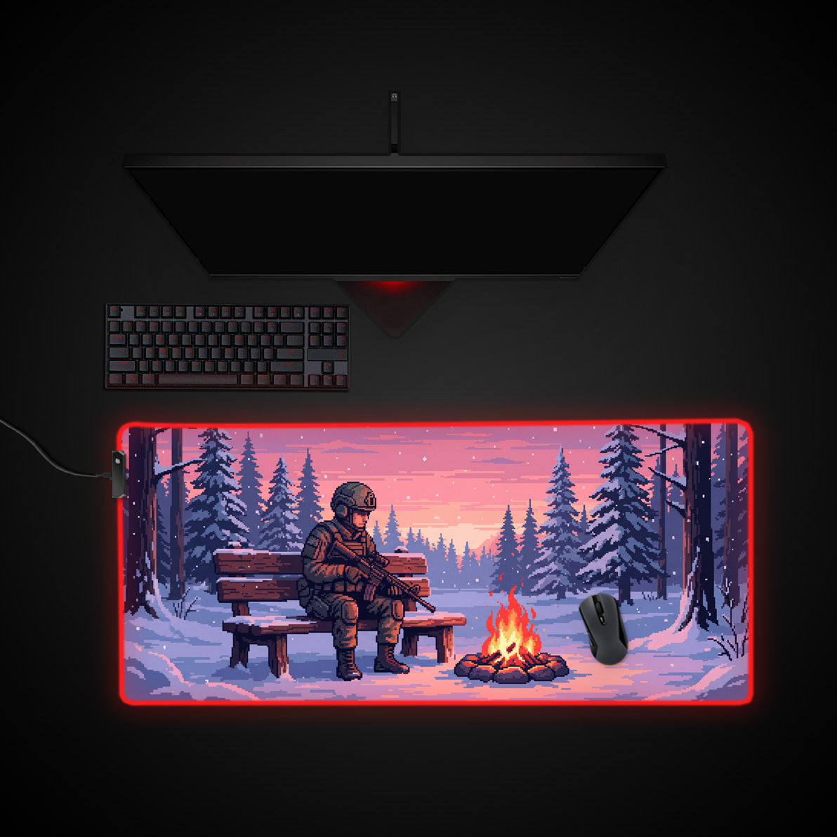 Pixel Respite desk mat with RGB edge lighting