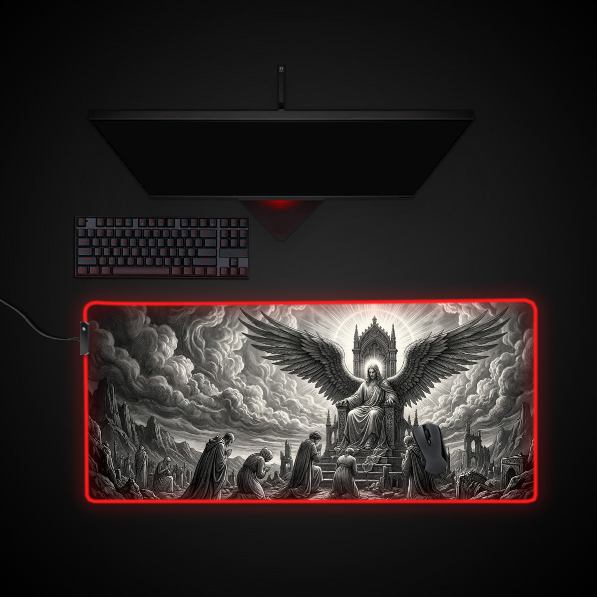 Divine Judgment desk mat with RGB edge lighting