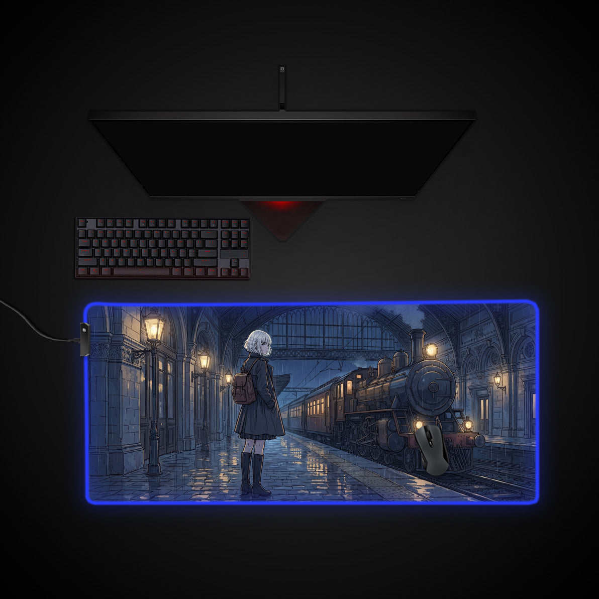 Last Train desk mat with RGB edge lighting