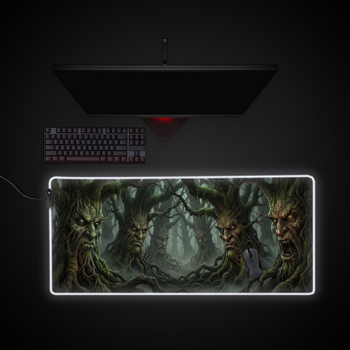 Ancient Watchers desk mat with RGB edge lighting