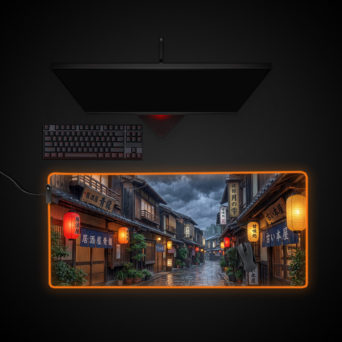 Midnight Yokocho desk mat with RGB edge lighting