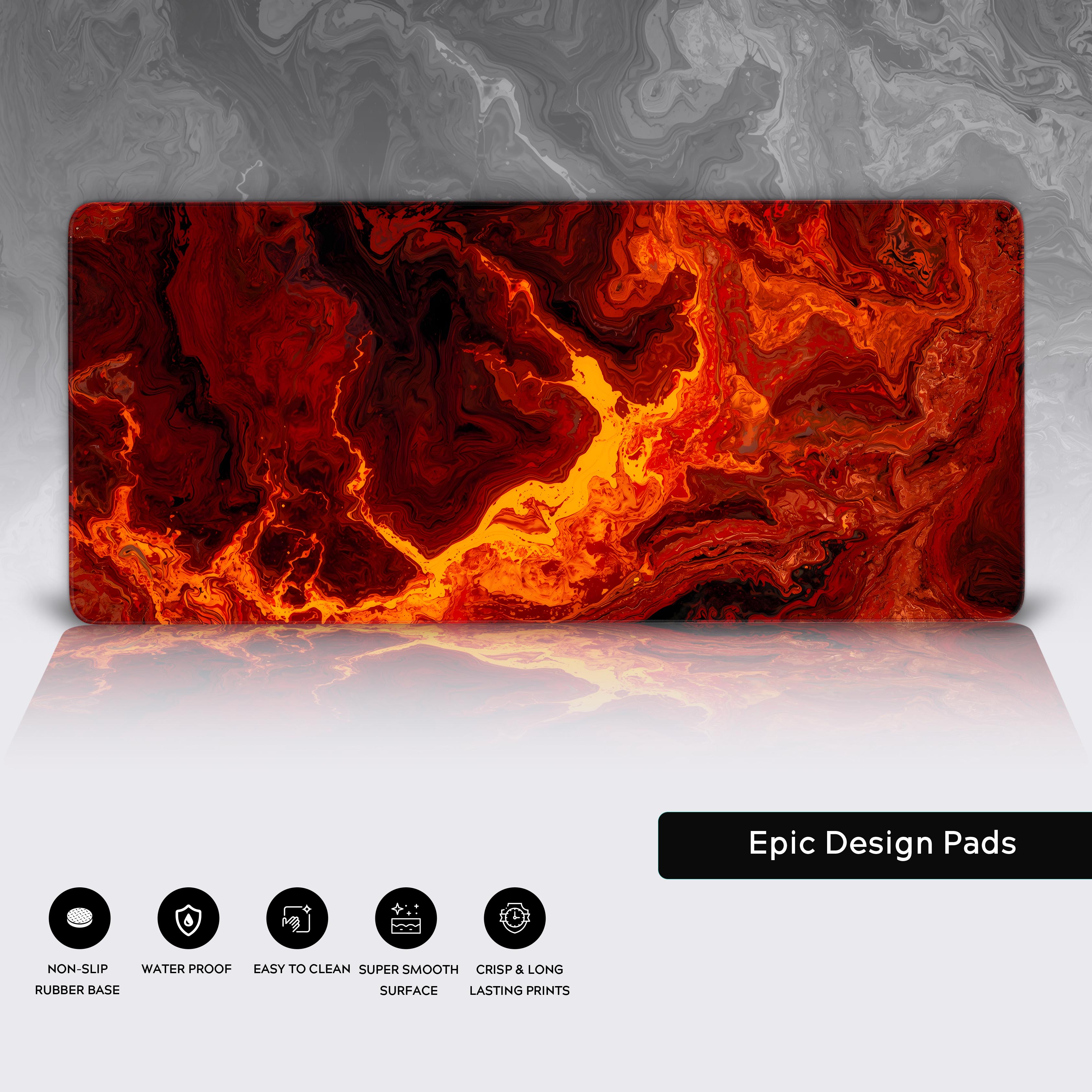 Close-up of the Primal Flow gaming desk mat, showcasing the durable stitched edges and the textured, non-slip rubber base for maximum stability and control during use. - Epic Design Pads & Mousepads