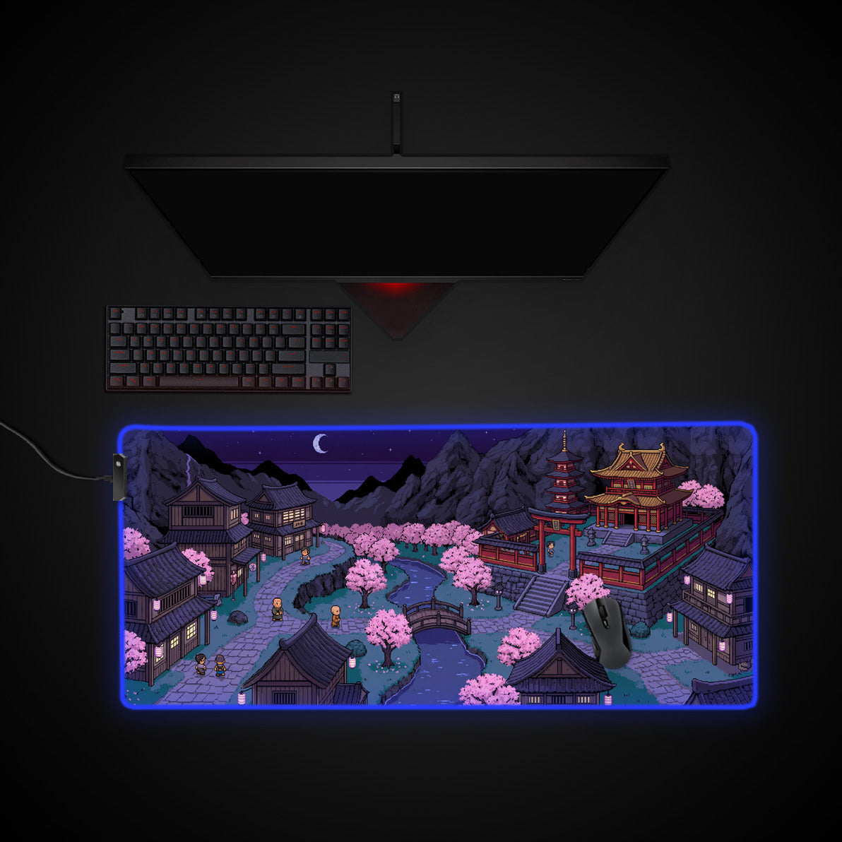 Pixel Pilgrimage desk mat with RGB edge lighting