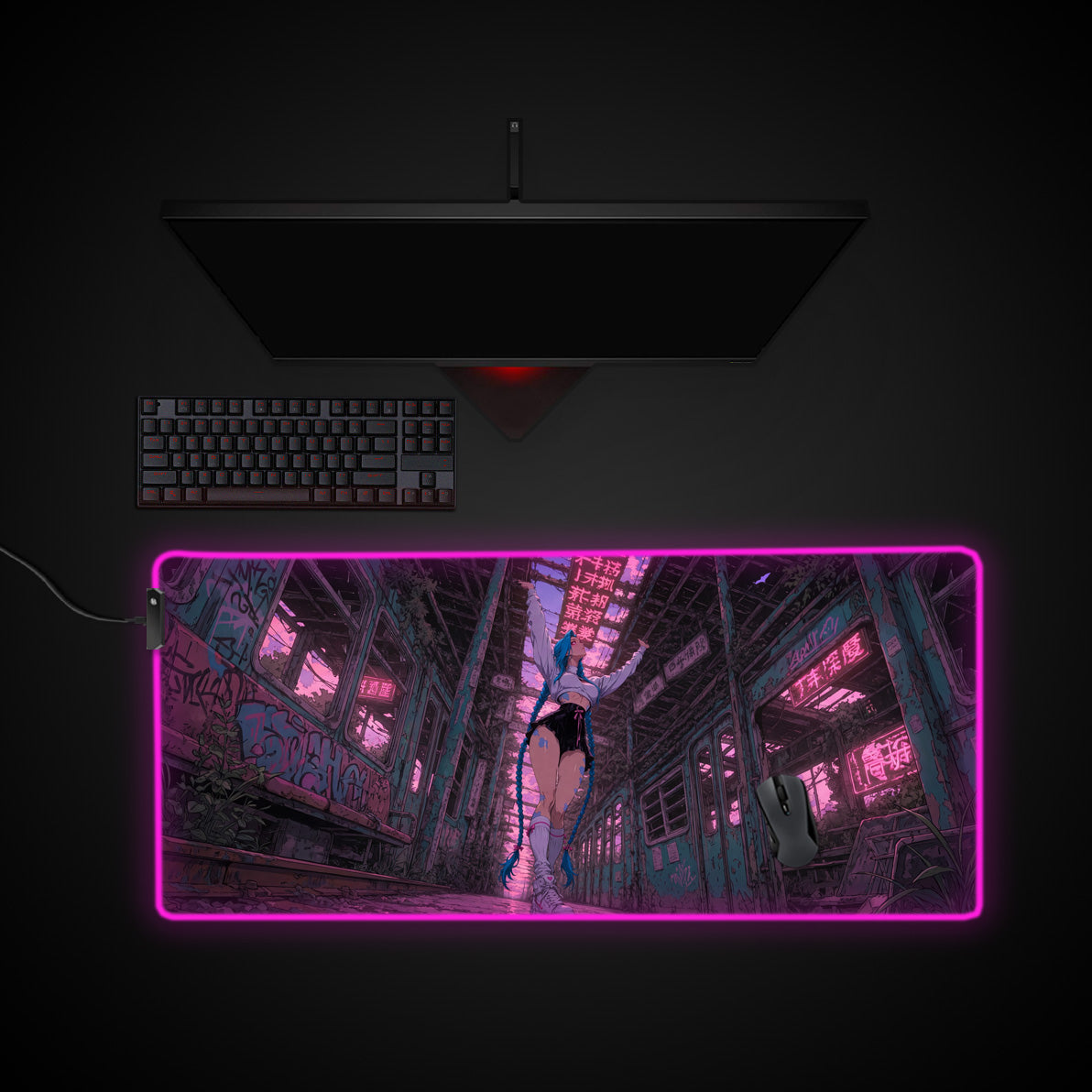 Rebel Decay desk mat with RGB edge lighting