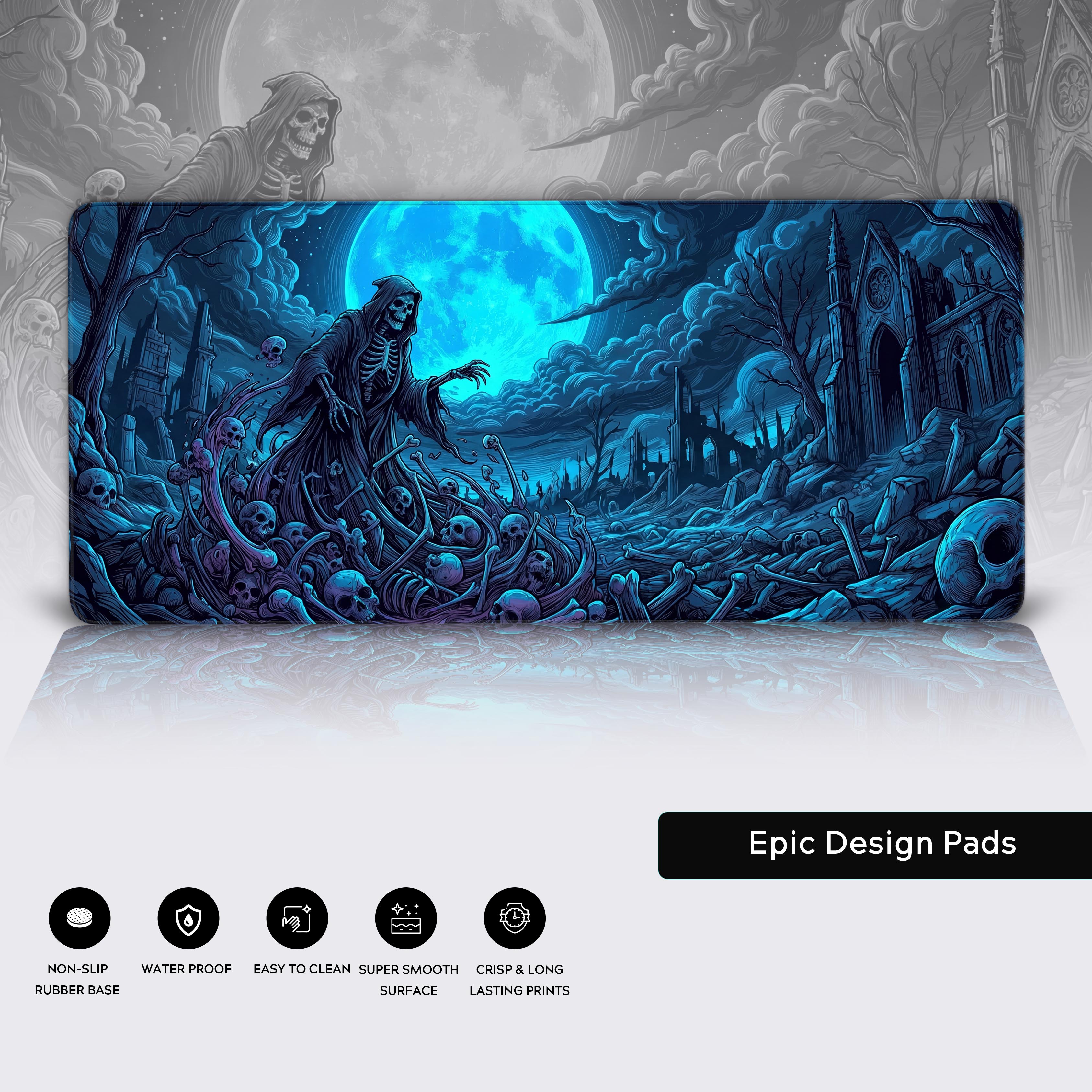 ダーク　クラッド　デスクマット Gothic Desk Mat – Reaper's Moon Design, XL Gaming Mousepad, Dark
